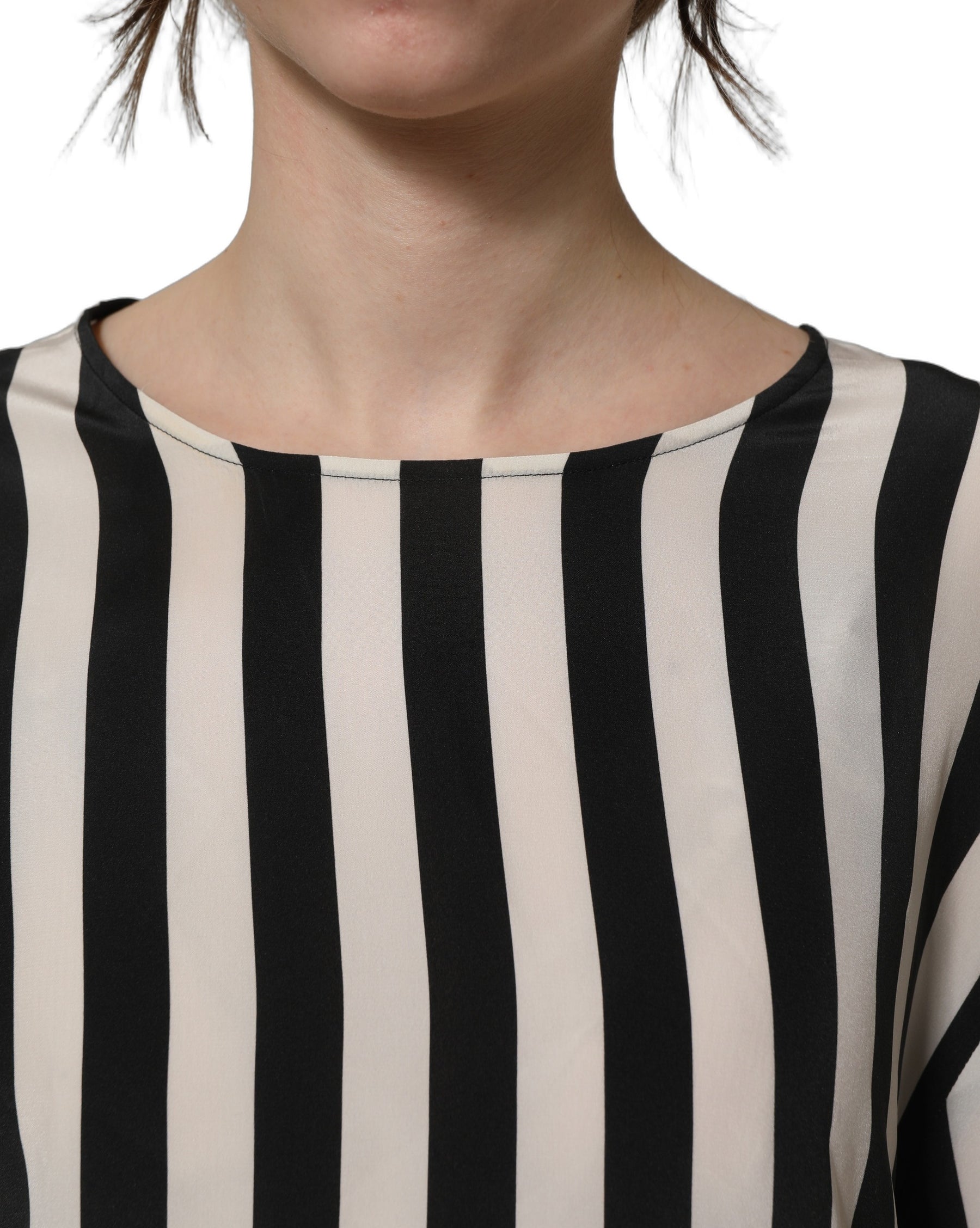 Dolce & Gabbana Black White Stripes Round Neck Blouse Top | Regal Royce