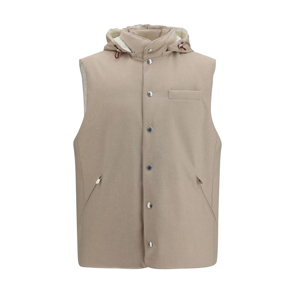 Brunello Cucinelli Beige Wool Oves Aries Sleeveless Jacket | Regal Royce