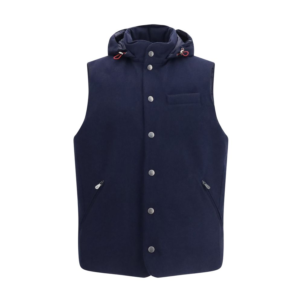 Brunello Cucinelli Blue Wool Oves Aries Sleeveless Jacket | Regal Royce