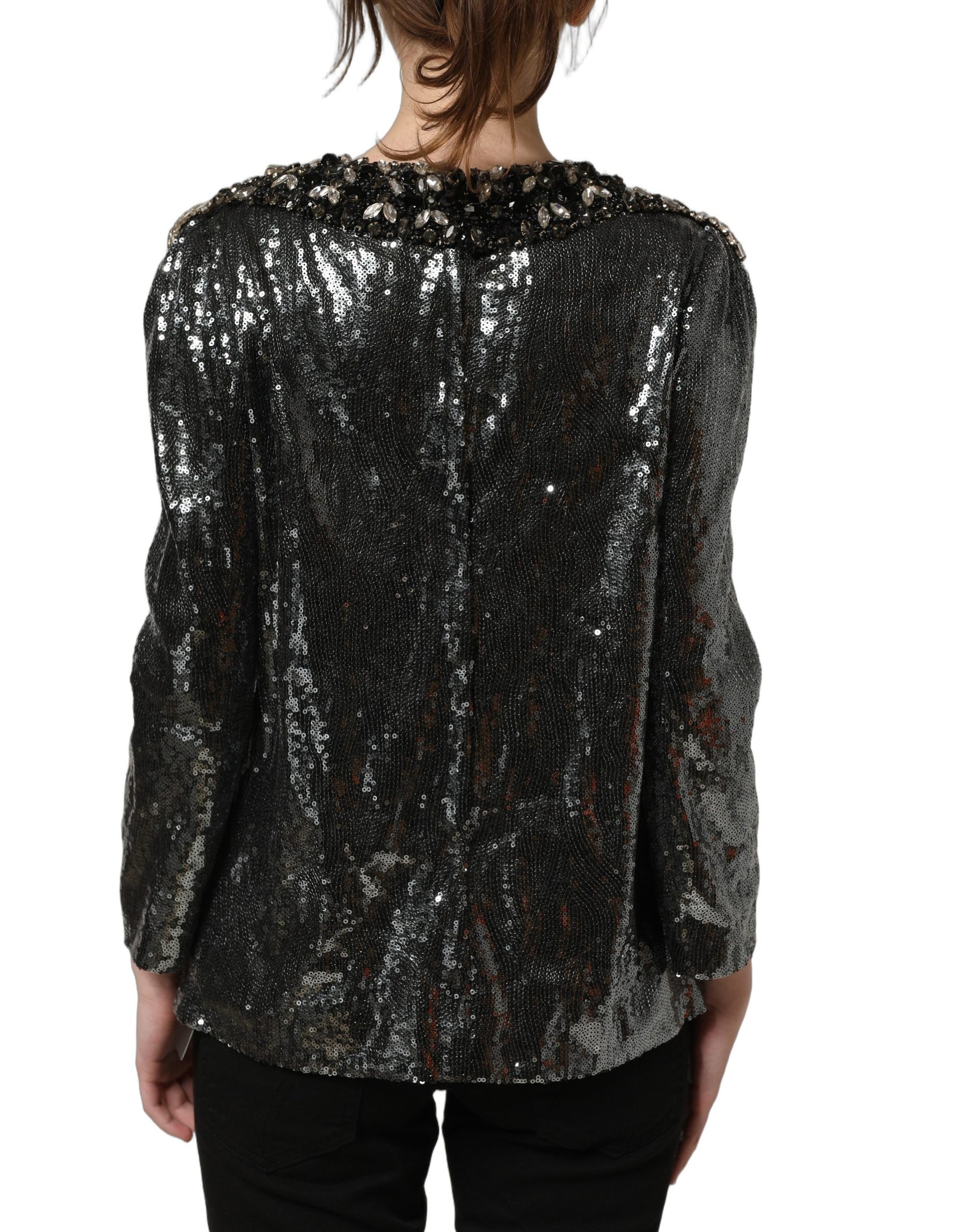 Dolce & Gabbana Metallic Gray Sequin Embellished Blouse Top | Regal Royce