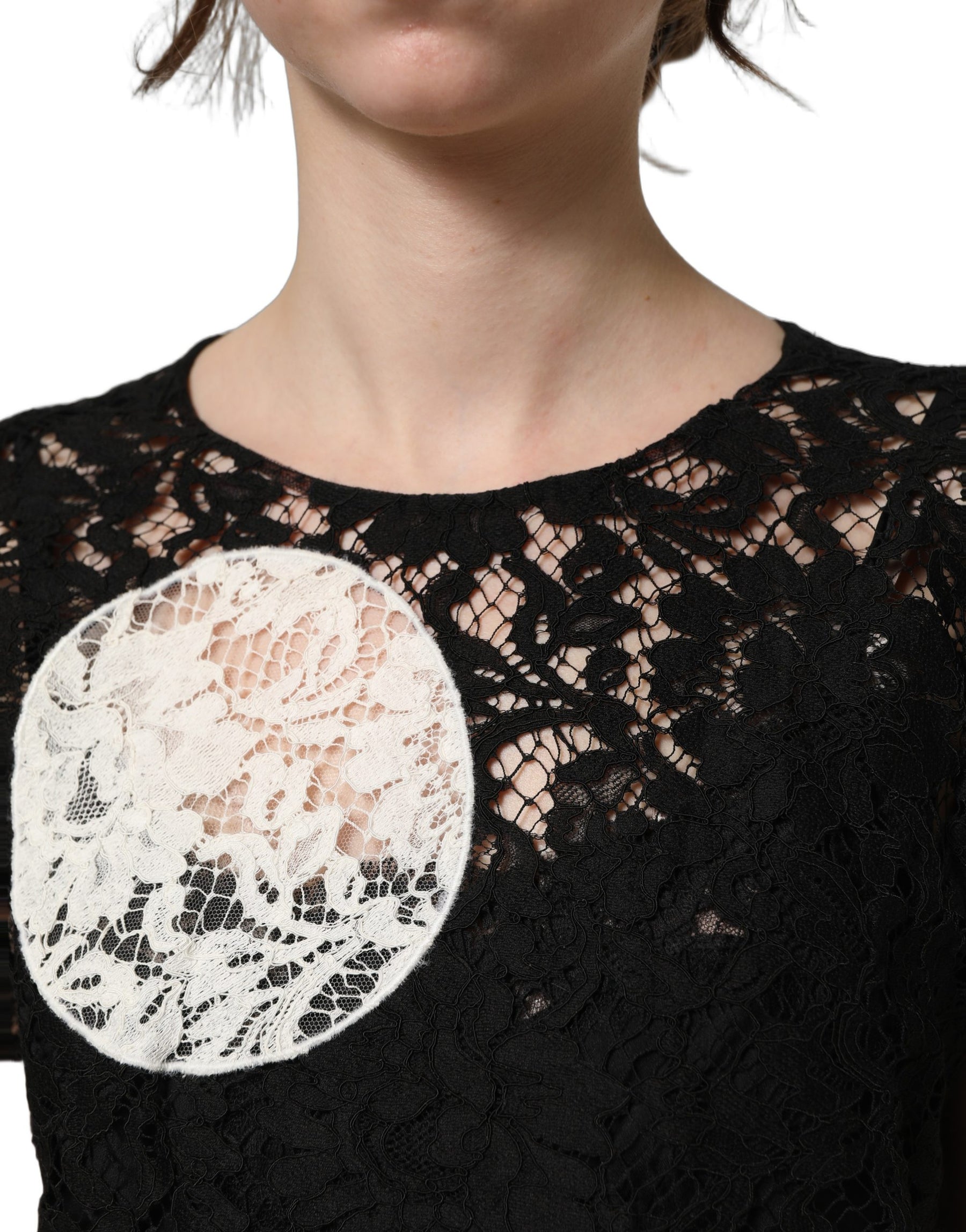 Dolce & Gabbana Black White Floral Lace Short Sleeve Blouse Top | Regal Royce