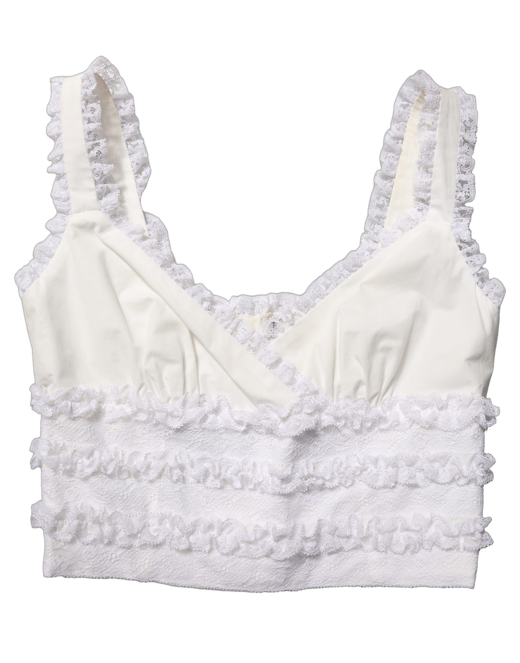 Dolce & Gabbana White Lace Trimmed Cotton Cropped Tank Top | Regal Royce