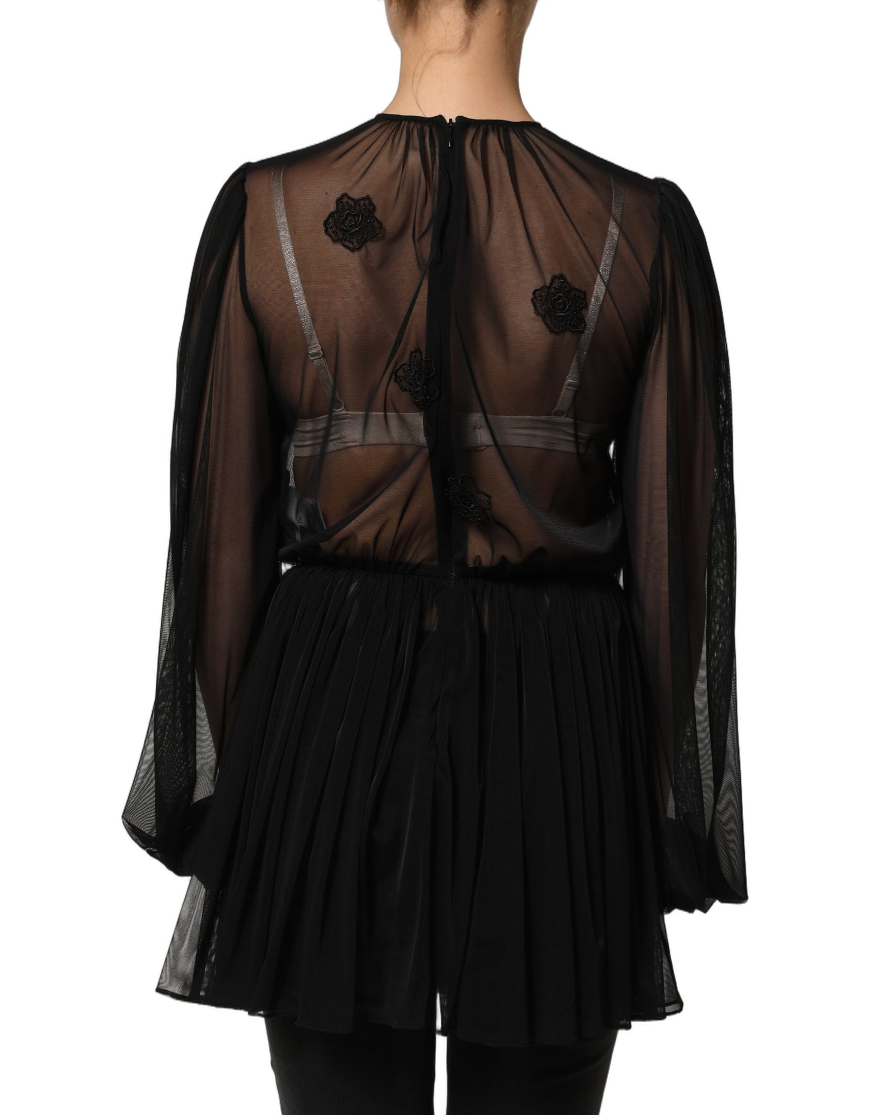 Dolce & Gabbana Black Polyester Mesh Sheer Crewneck Blouse Top | Regal Royce