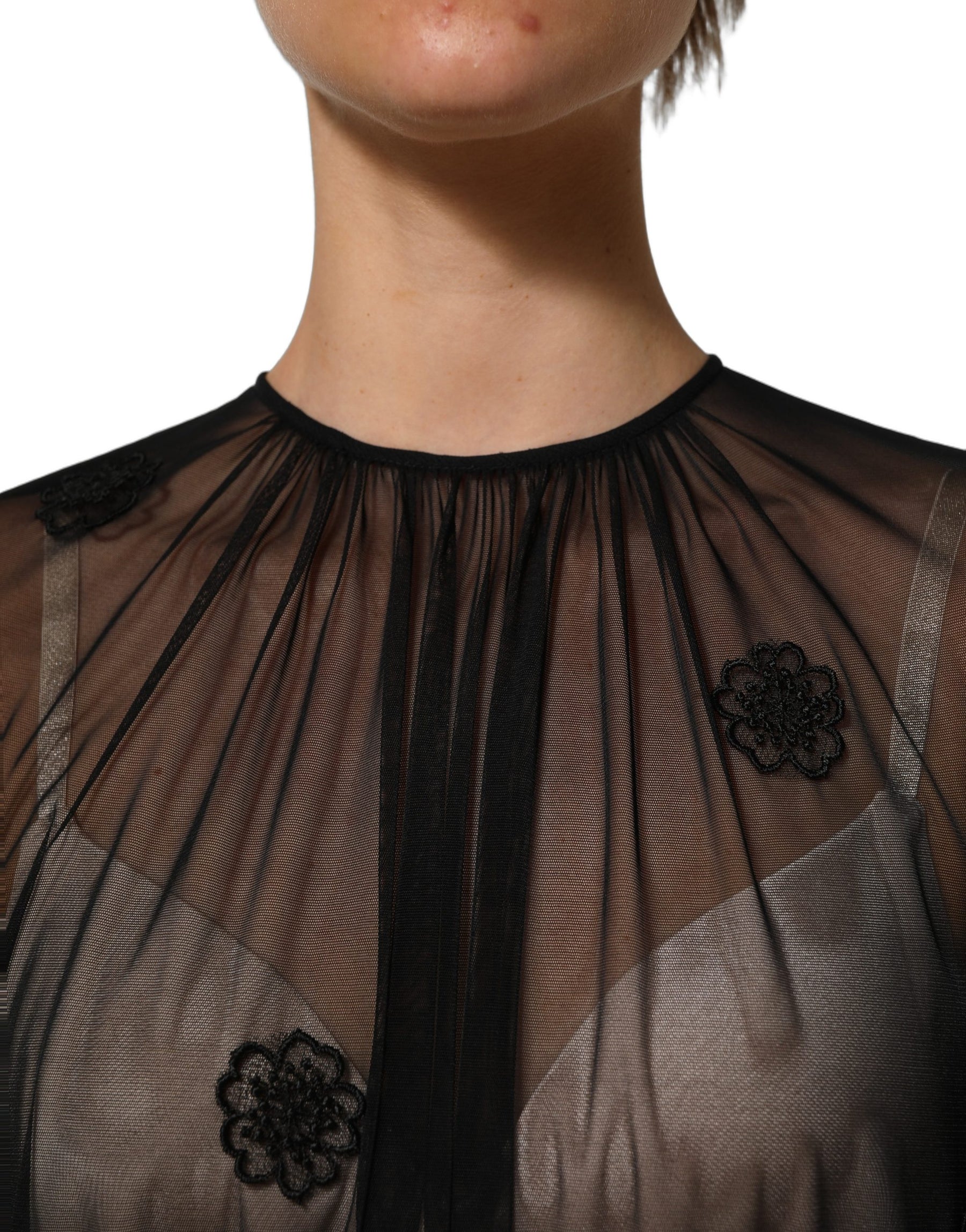 Dolce & Gabbana Black Polyester Mesh Sheer Crewneck Blouse Top | Regal Royce