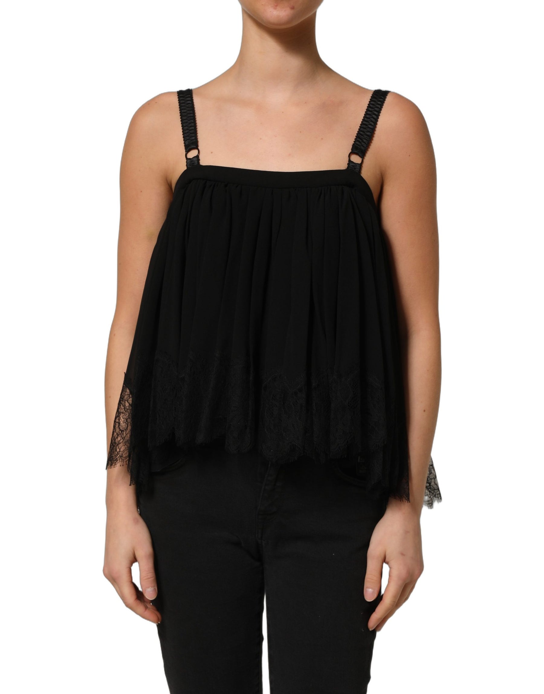 Dolce & Gabbana Black Sleeveless Floral Lace Tank Blouse Top | Regal Royce