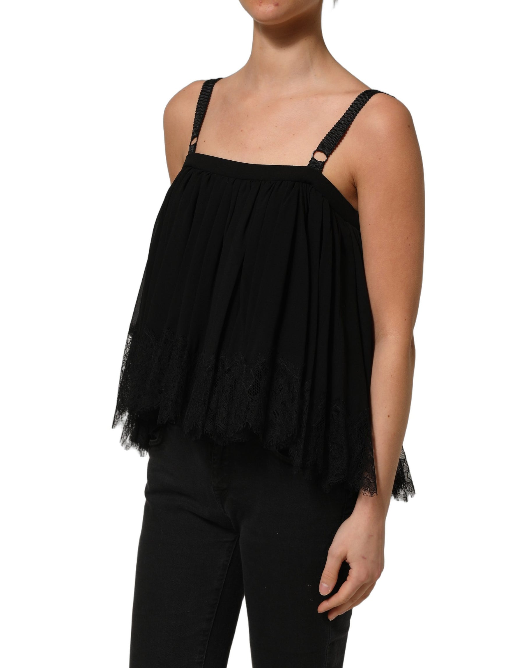Dolce & Gabbana Black Sleeveless Floral Lace Tank Blouse Top | Regal Royce