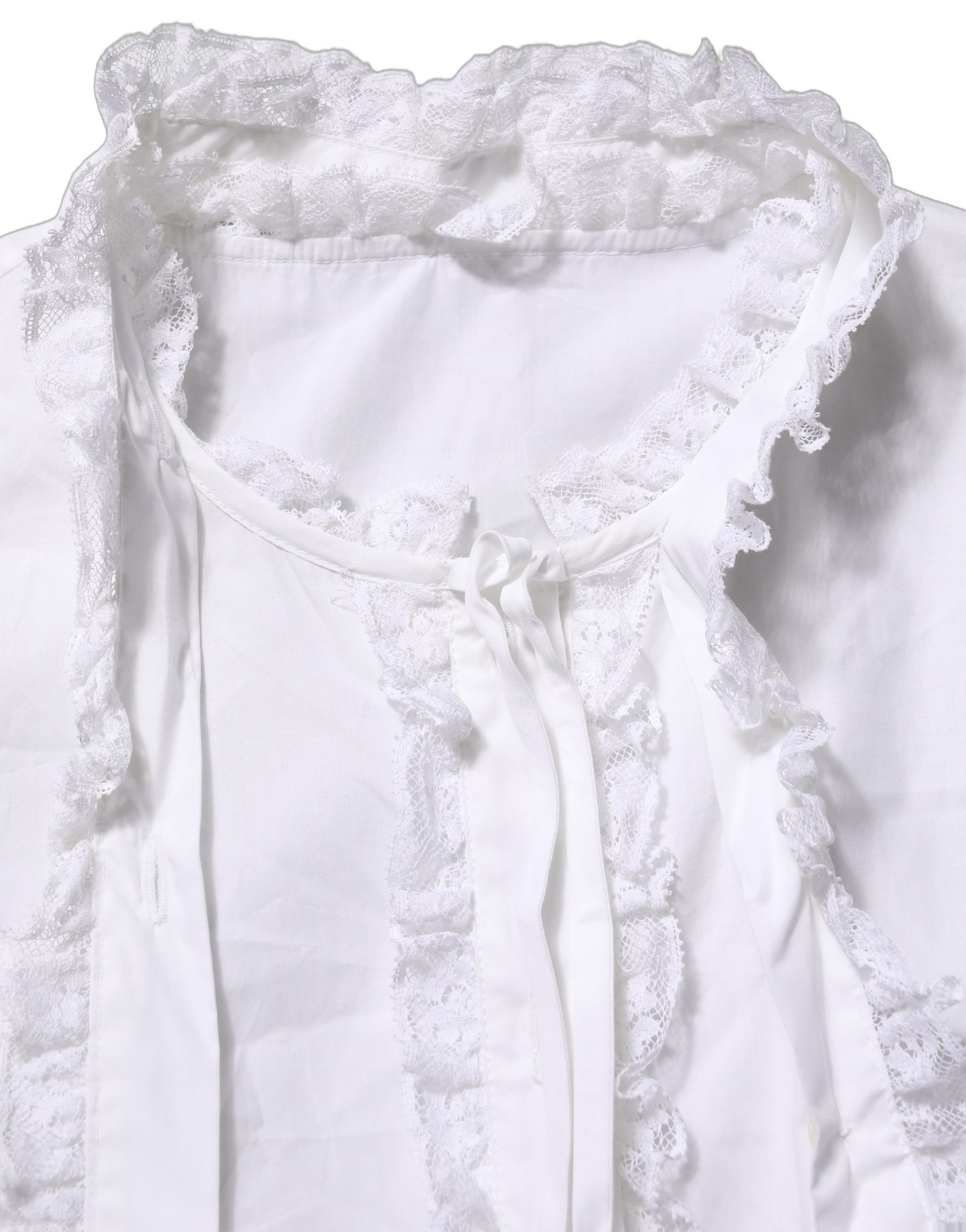 Dolce & Gabbana White Ruffled Lace Embellished Blouse Top | Regal Royce