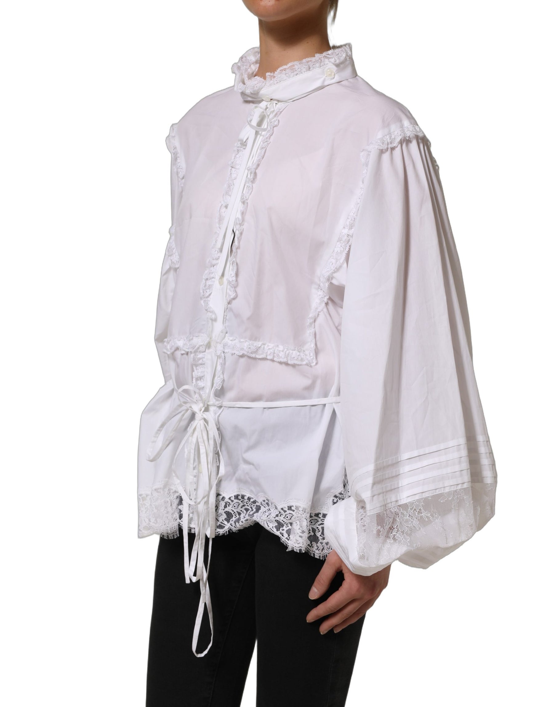 Dolce & Gabbana White Ruffled Lace Embellished Blouse Top | Regal Royce