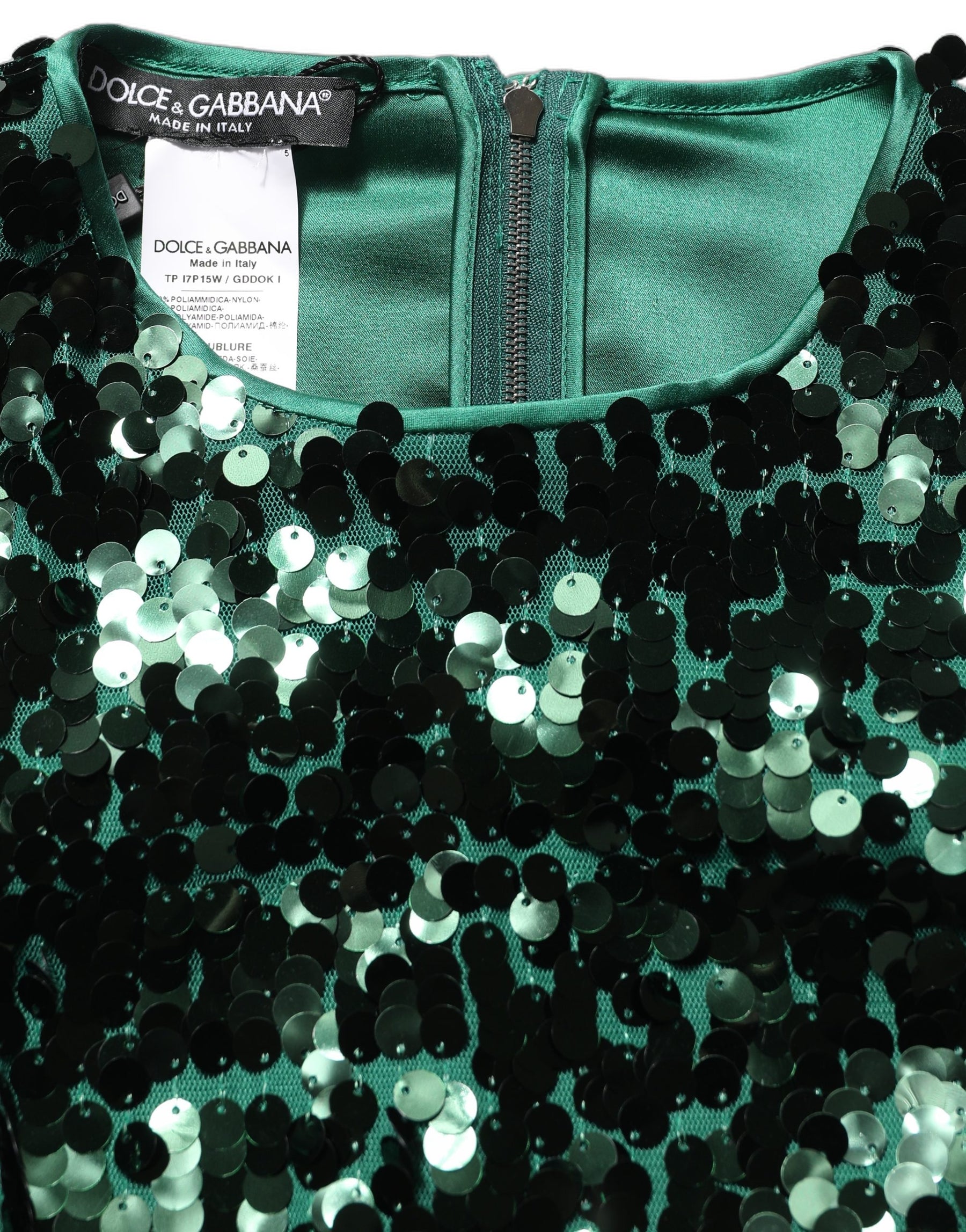 Dolce & Gabbana Green Sequined Long Sleeves Crop Blouse Top | Regal Royce