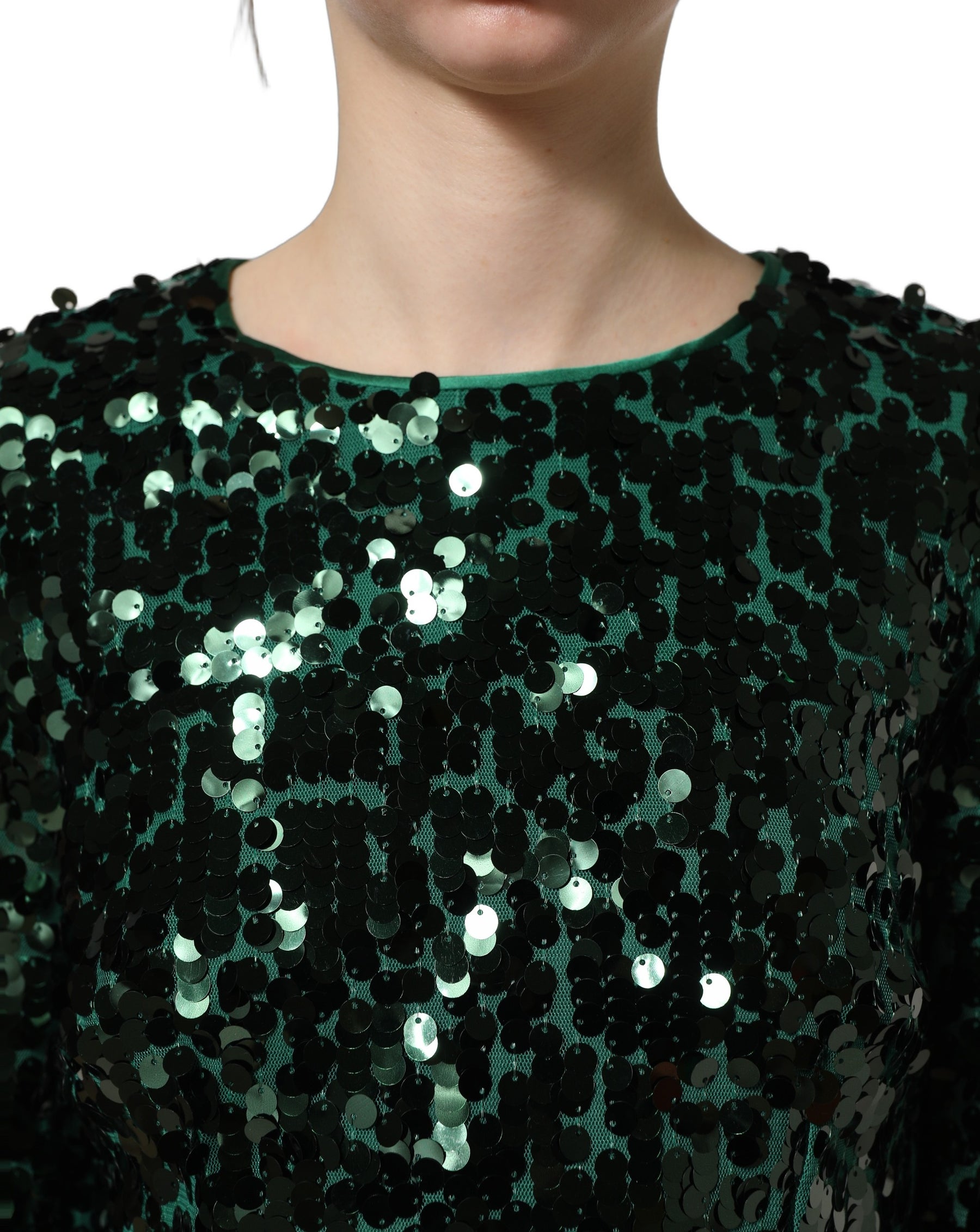 Dolce & Gabbana Green Sequined Long Sleeves Crop Blouse Top | Regal Royce