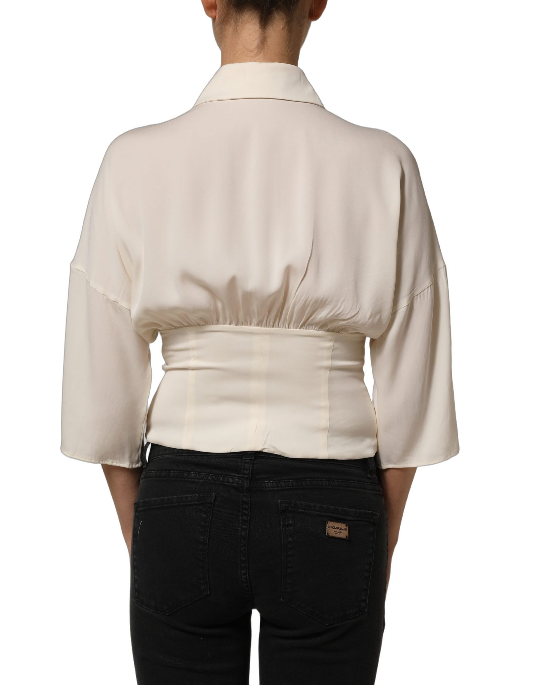 Dolce & Gabbana Off White Ascot Collar Long Sleeves Blouse Top | Regal Royce