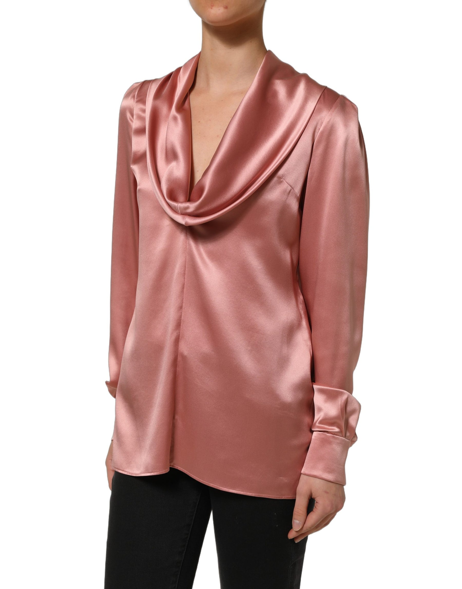 Dolce & Gabbana Pink Satin Silk V-neck Long Sleeves Blouse Top | Regal Royce