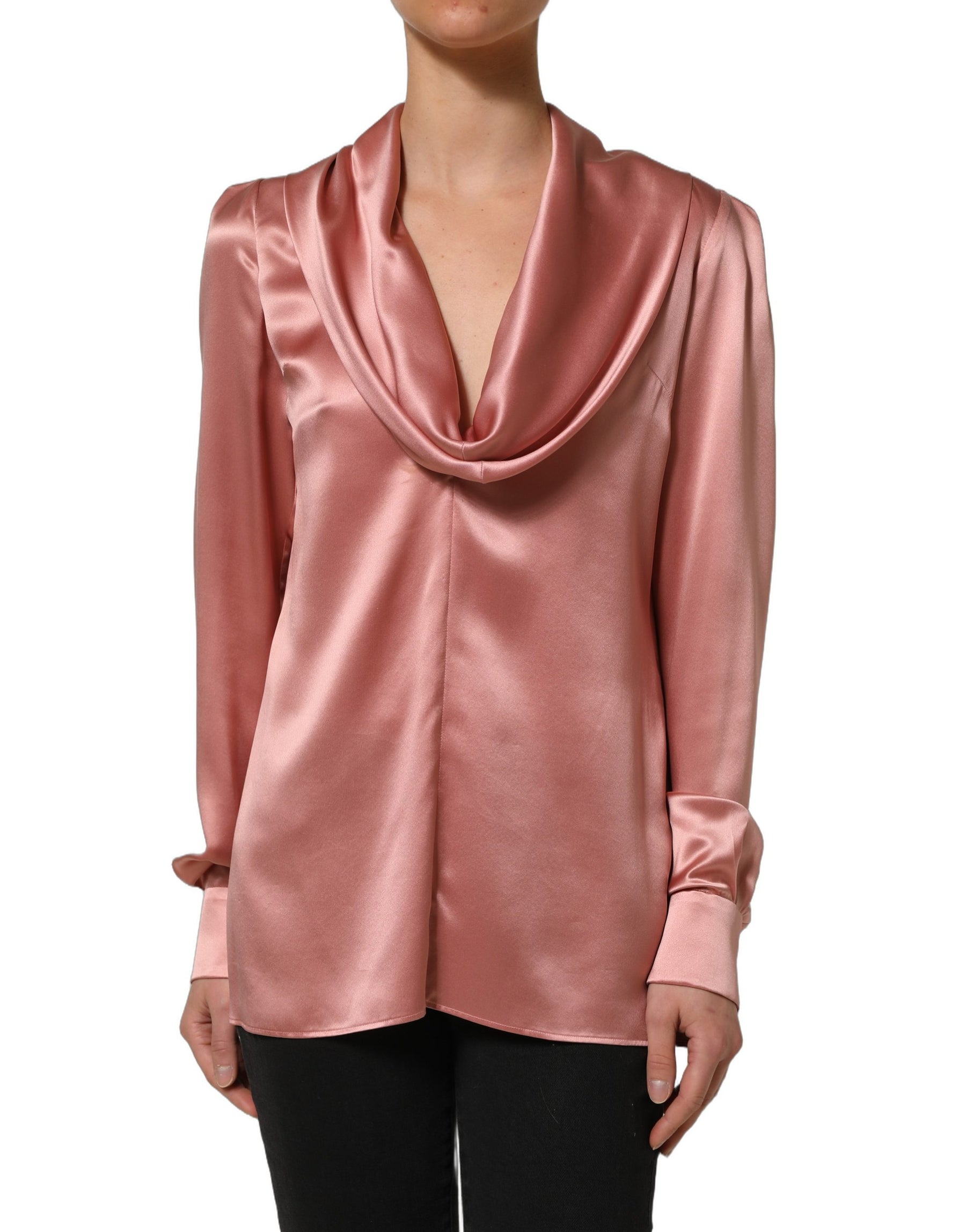 Dolce & Gabbana Pink Satin Silk V-neck Long Sleeves Blouse Top | Regal Royce