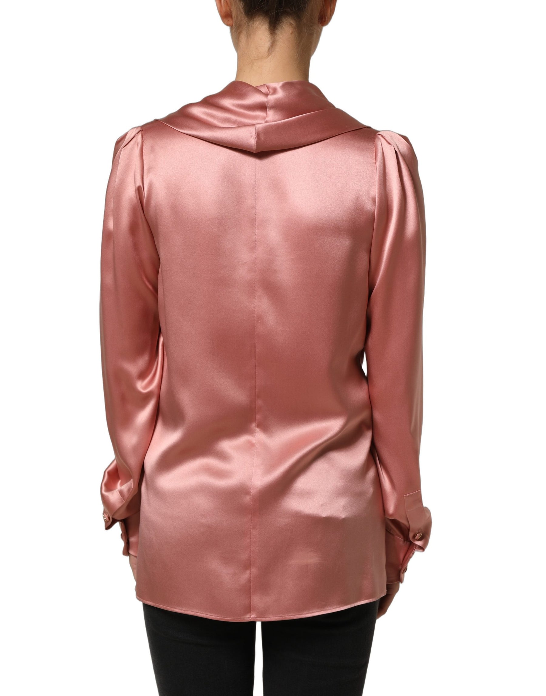 Dolce & Gabbana Pink Satin Silk V-neck Long Sleeves Blouse Top | Regal Royce