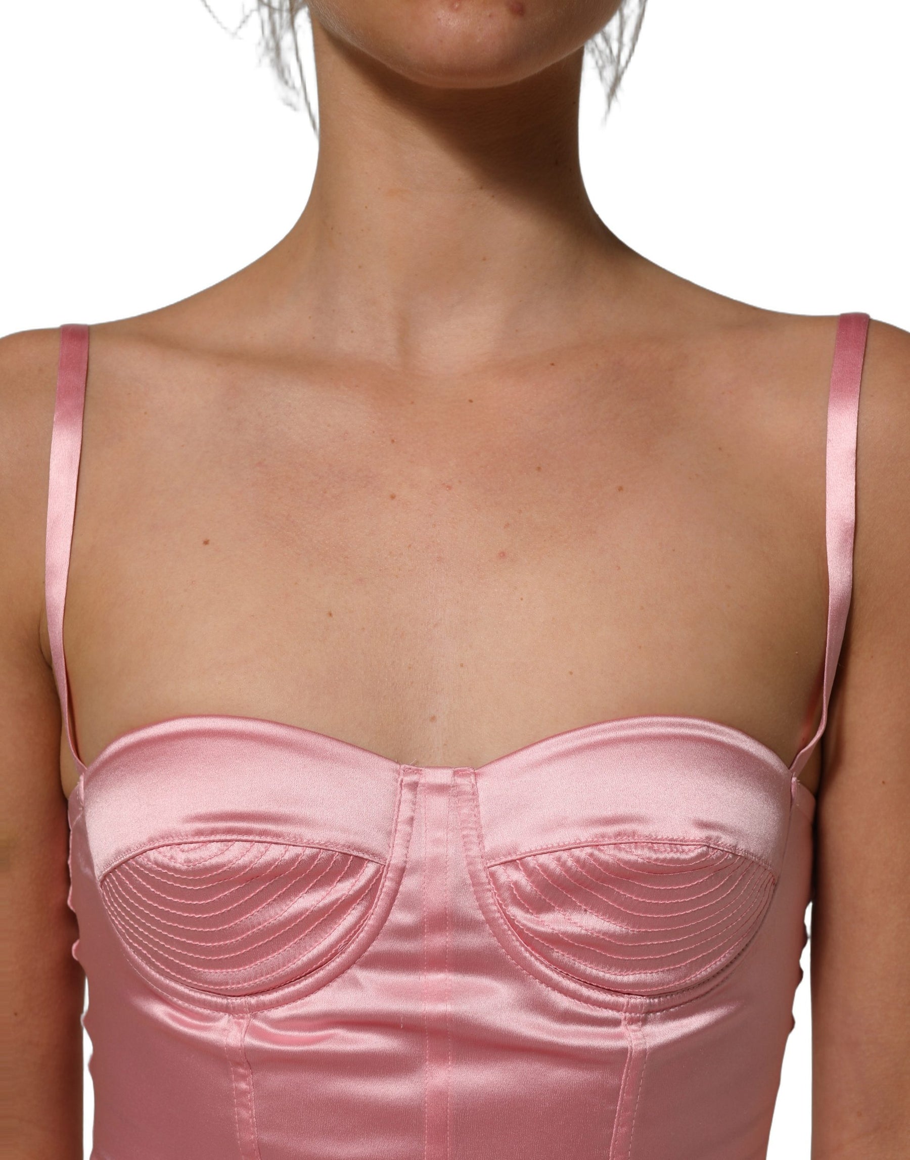 Dolce & Gabbana Pink Silk Satin Padded Bra Corset Style Top | Regal Royce