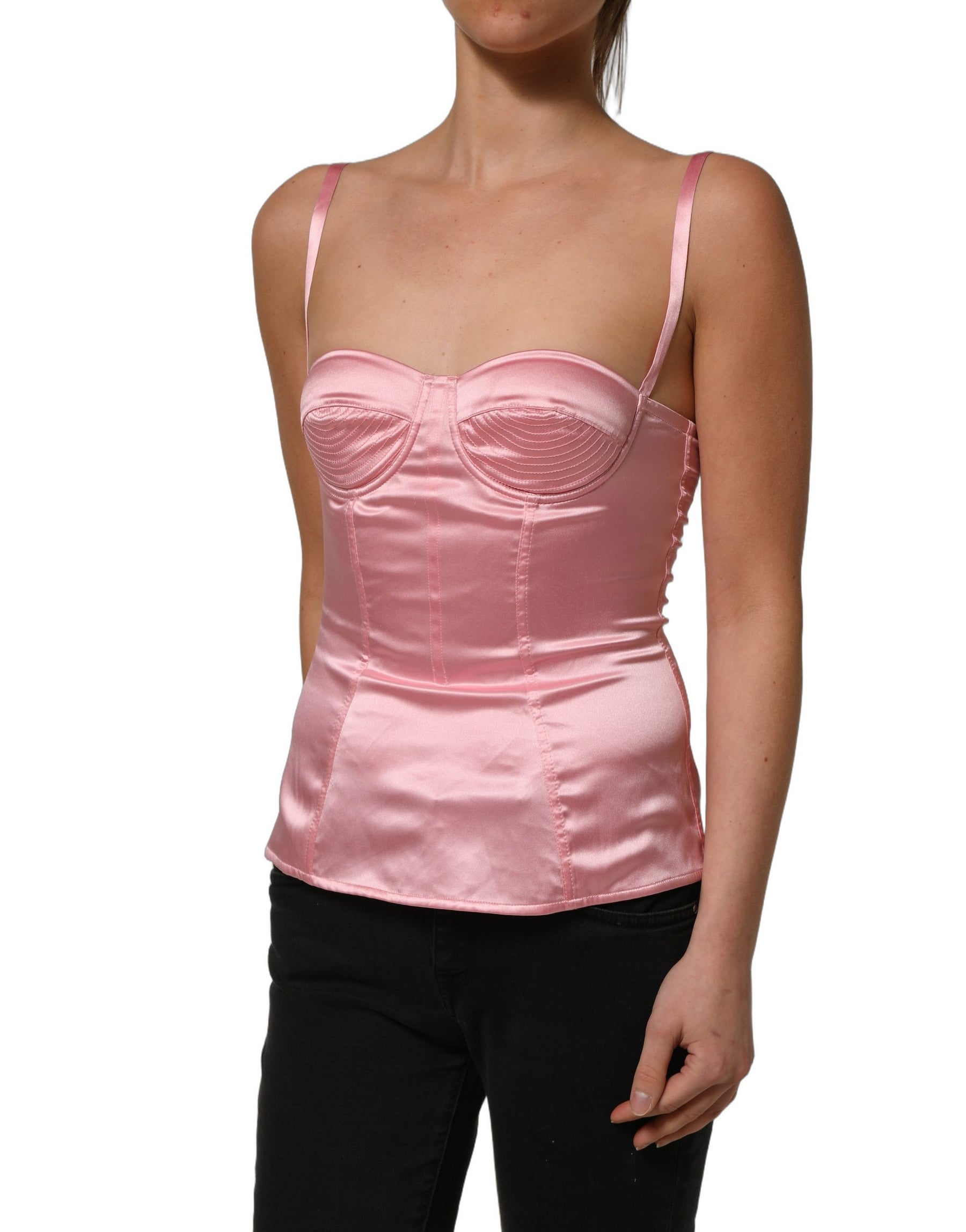 Dolce & Gabbana Pink Silk Satin Padded Bra Corset Style Top | Regal Royce