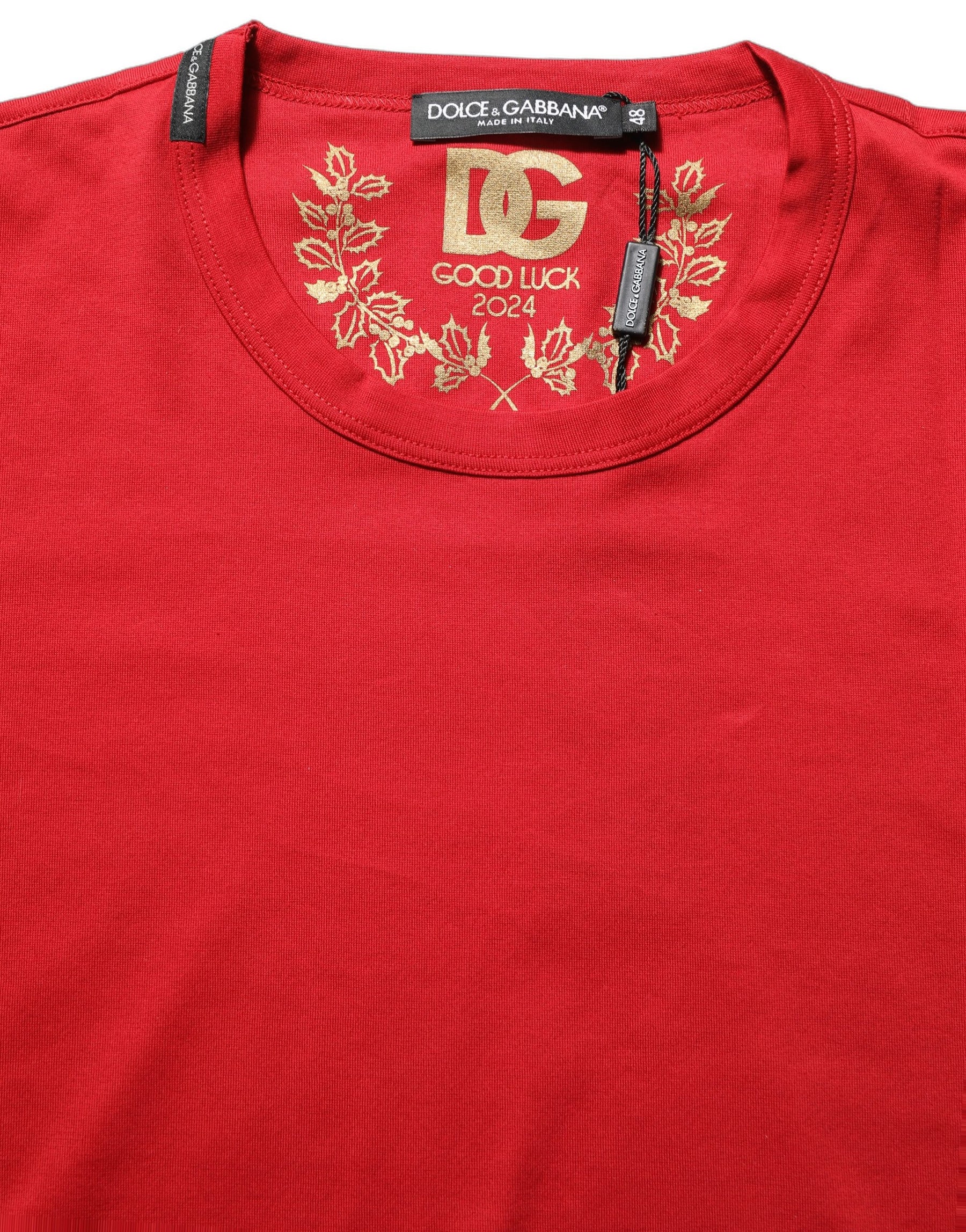 Dolce & Gabbana Red Goodluck 2023 Cotton Crew Neck T-shirt | Regal Royce