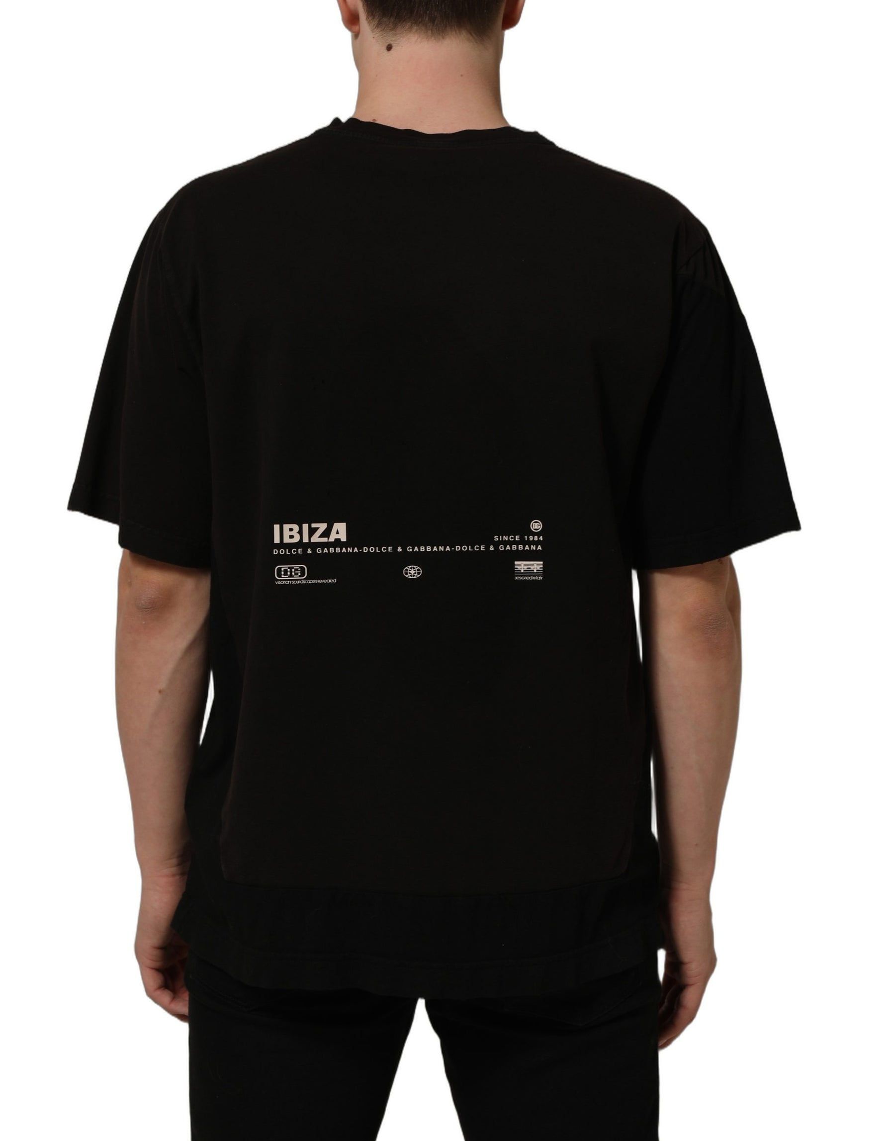 Dolce & Gabbana Black Tropical "IBIZA" Men Crew Neck T-shirt | Regal Royce