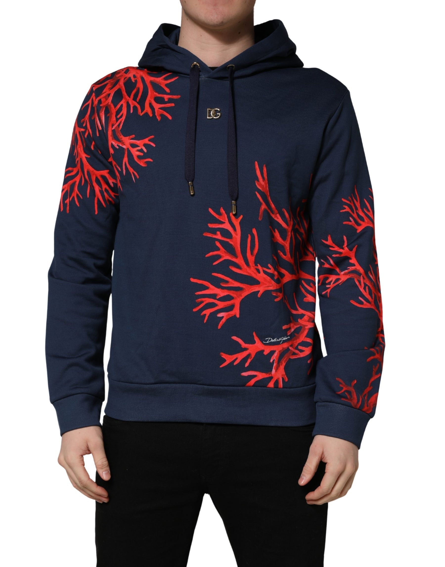 Dolce & Gabbana Blue Cotton Coral Logo Hooded Sweatshirt Sweater | Regal Royce