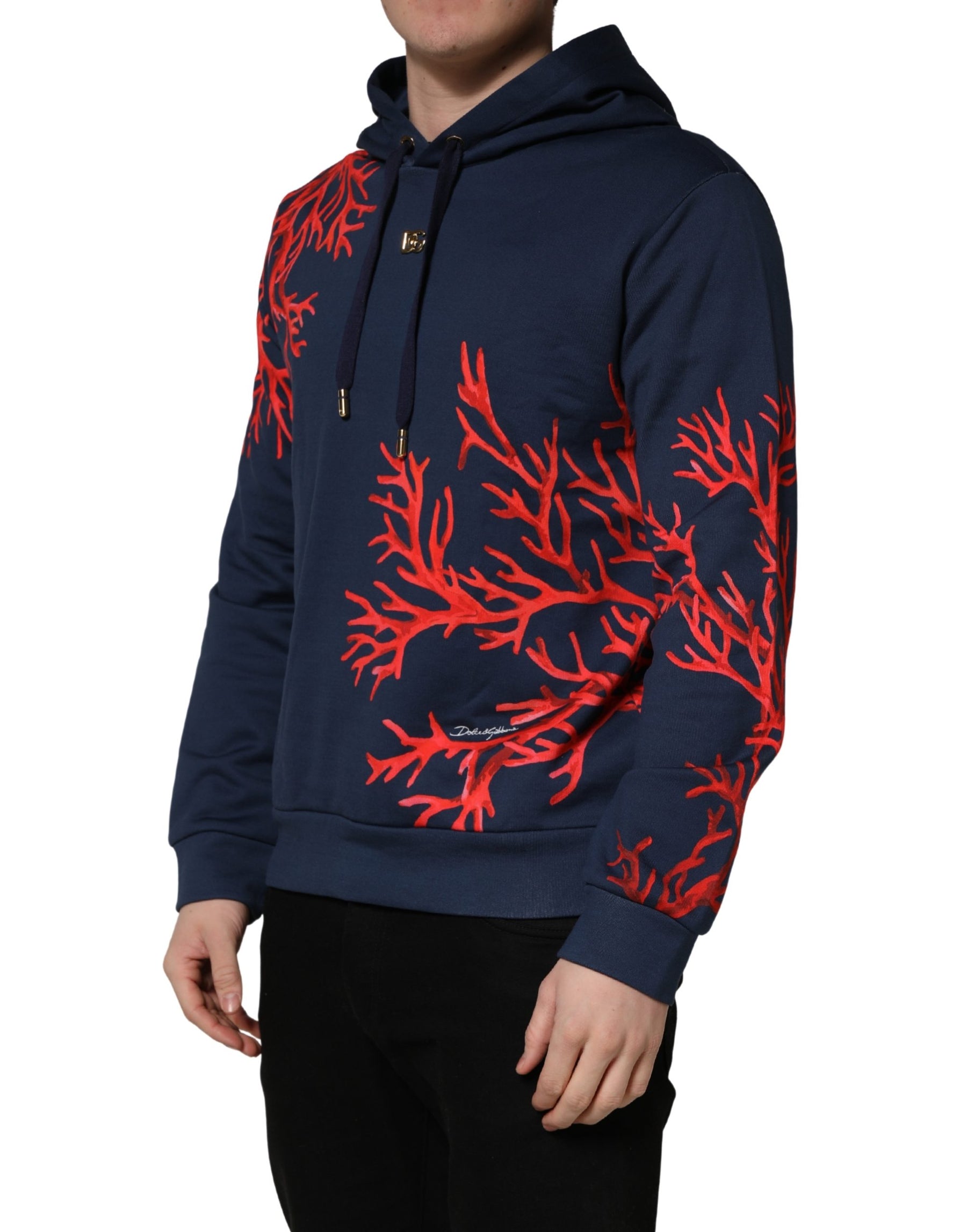 Dolce & Gabbana Blue Cotton Coral Logo Hooded Sweatshirt Sweater | Regal Royce