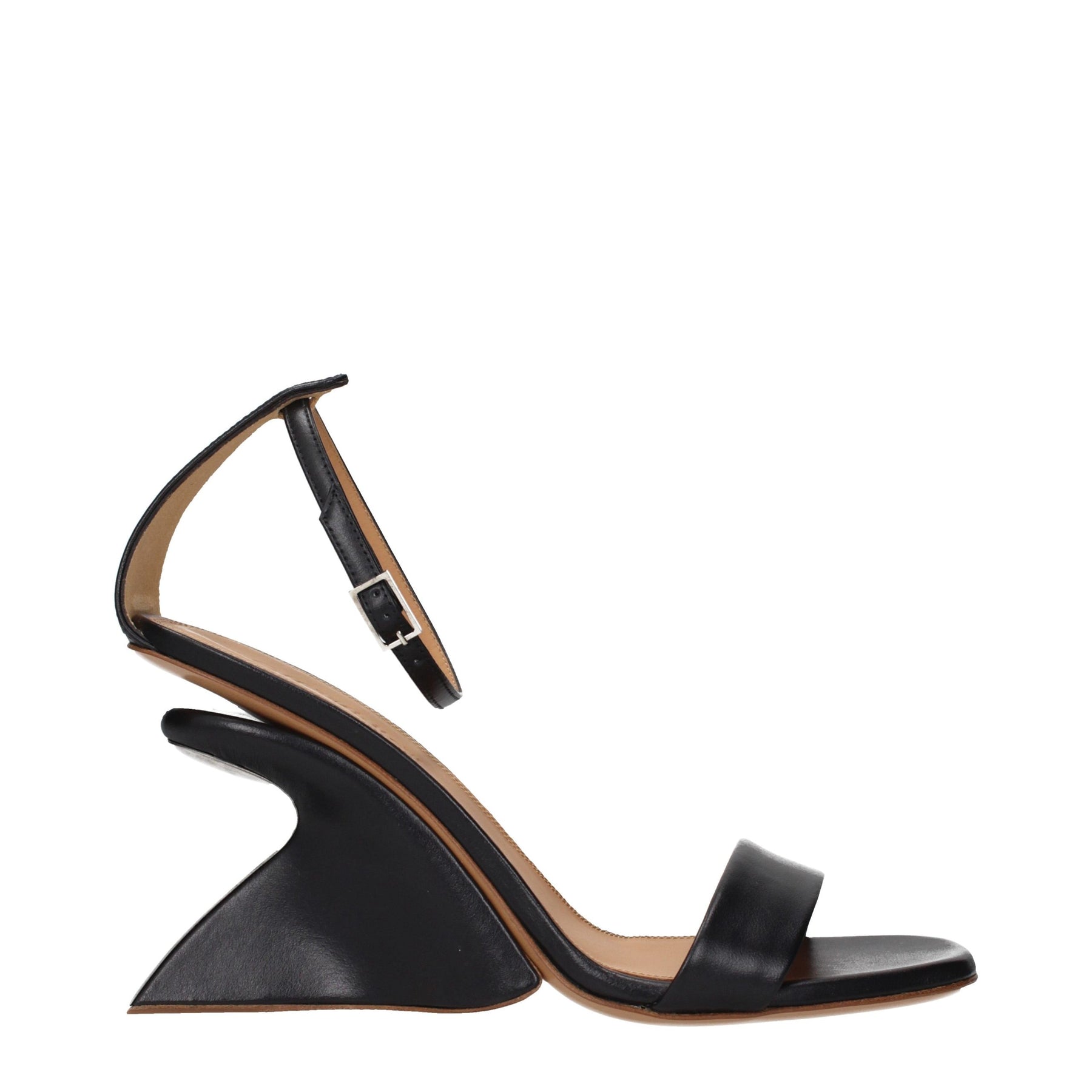 Off-White Black Leather Stiletto Heel Sandals | Regal Royce