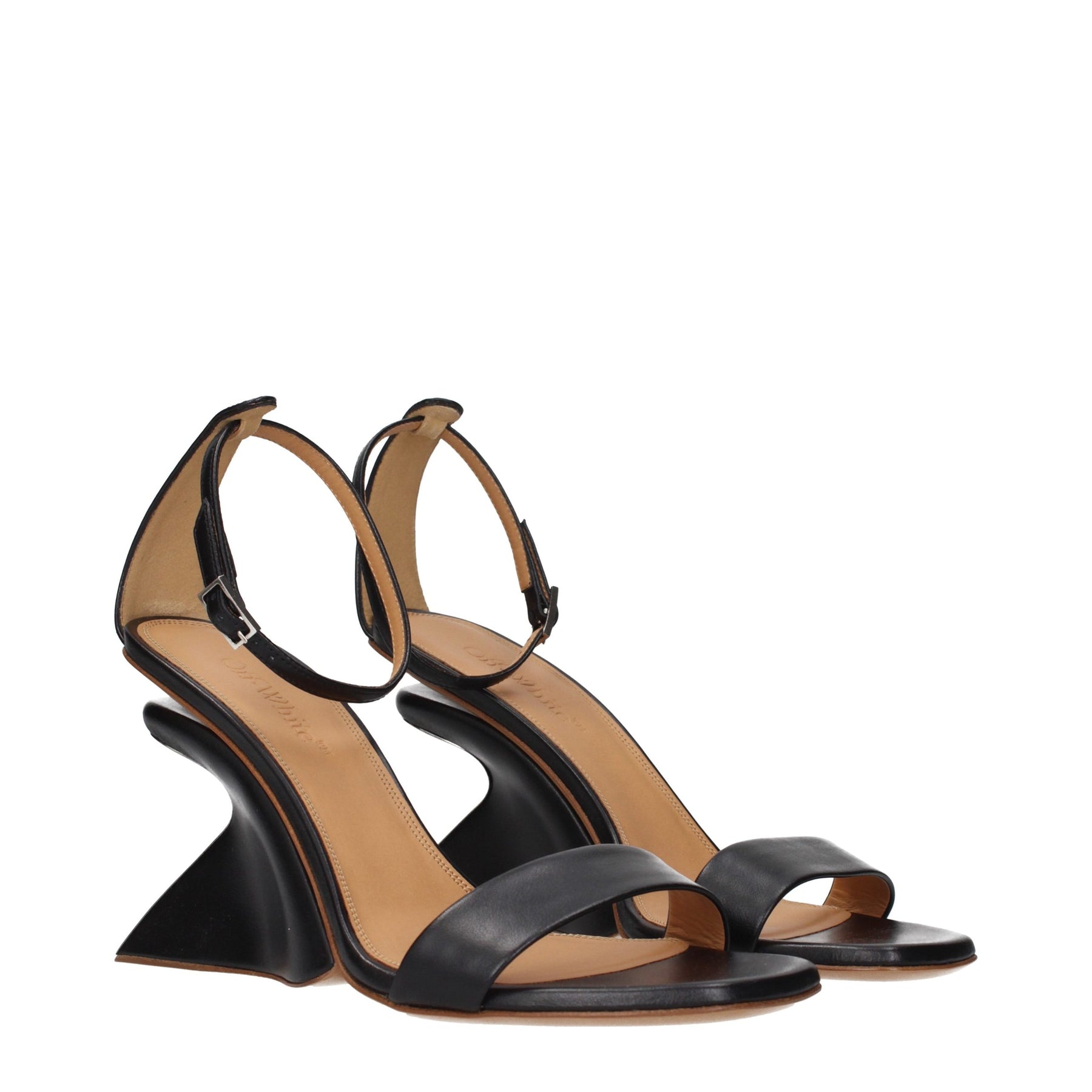 Off-White Black Leather Stiletto Heel Sandals | Regal Royce