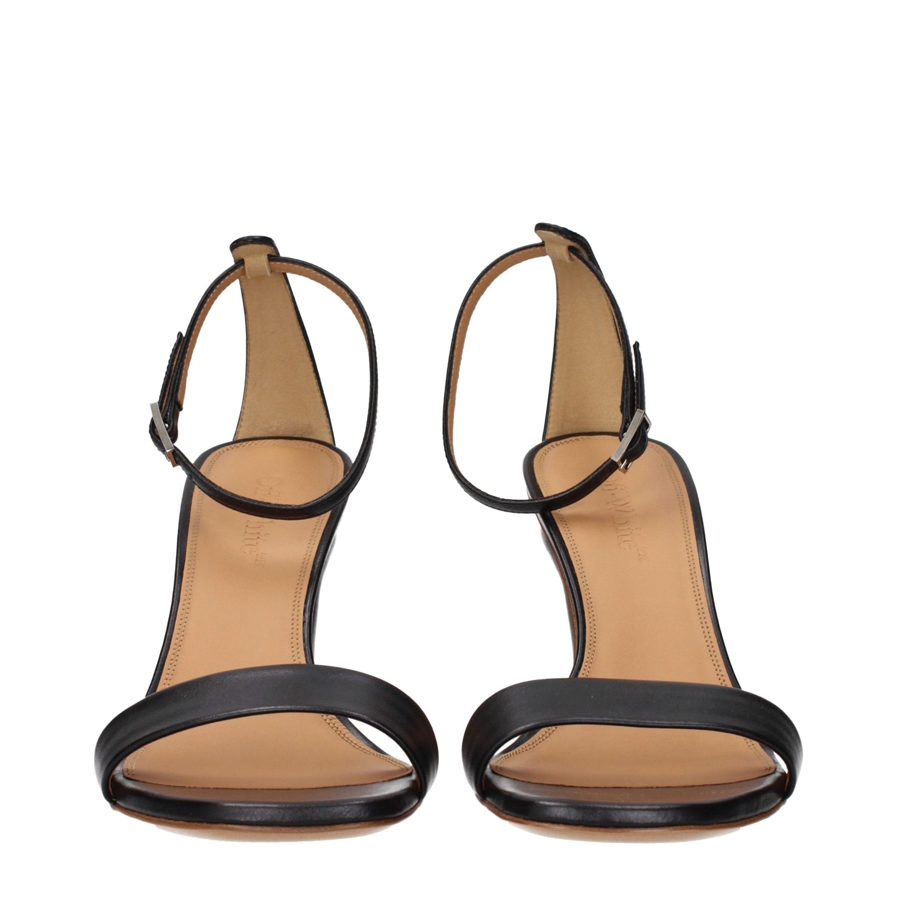 Off-White Black Leather Stiletto Heel Sandals | Regal Royce