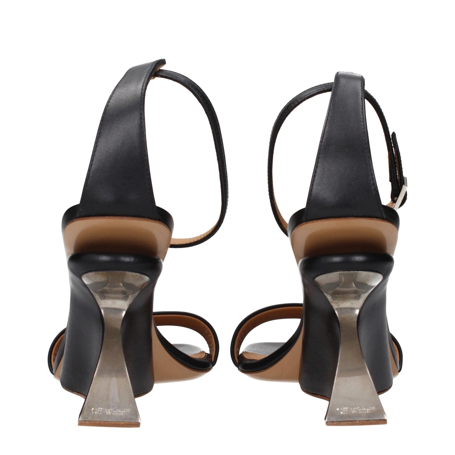 Off-White Black Leather Stiletto Heel Sandals | Regal Royce