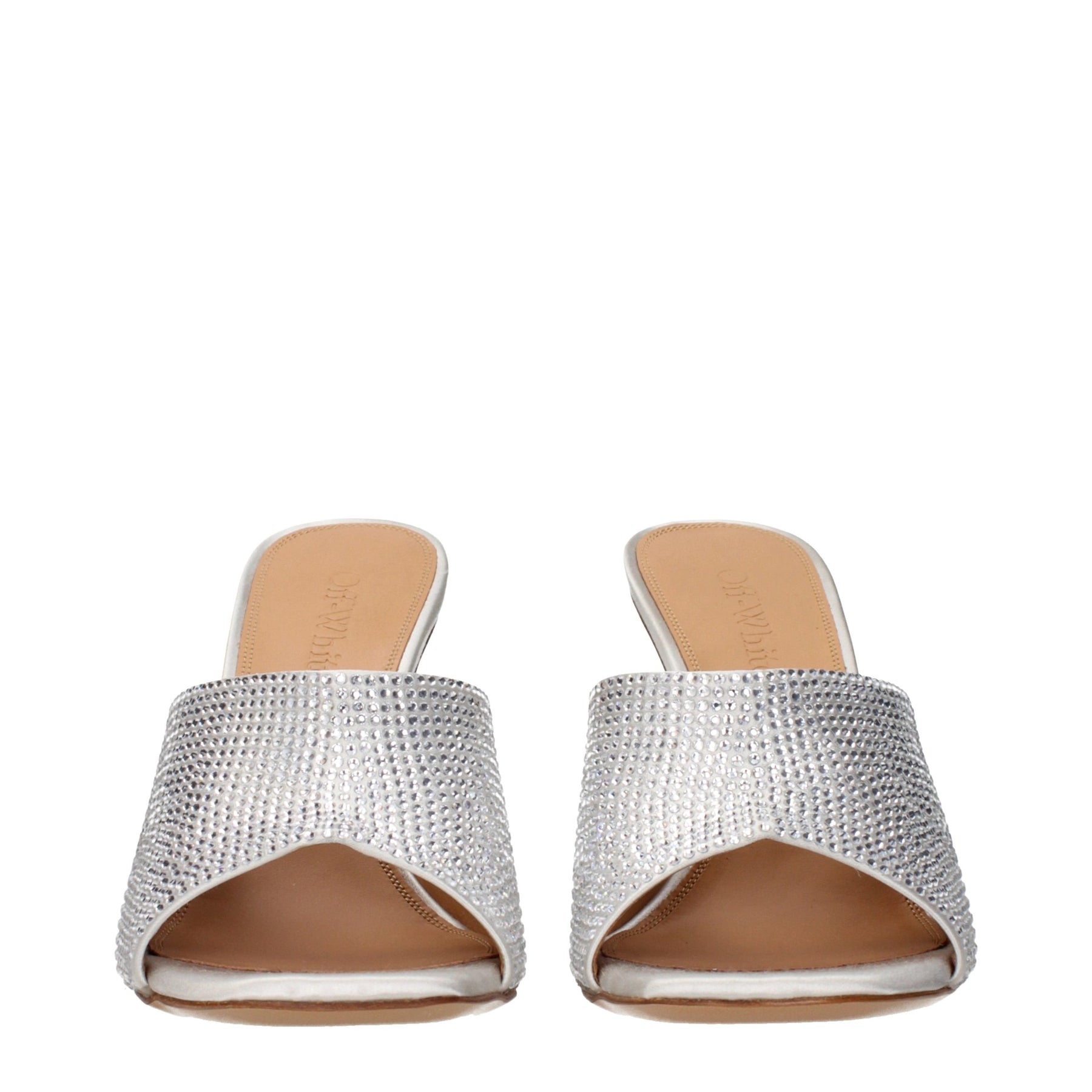 Off-White Gray Satin Stiletto Heel Sandals | Regal Royce
