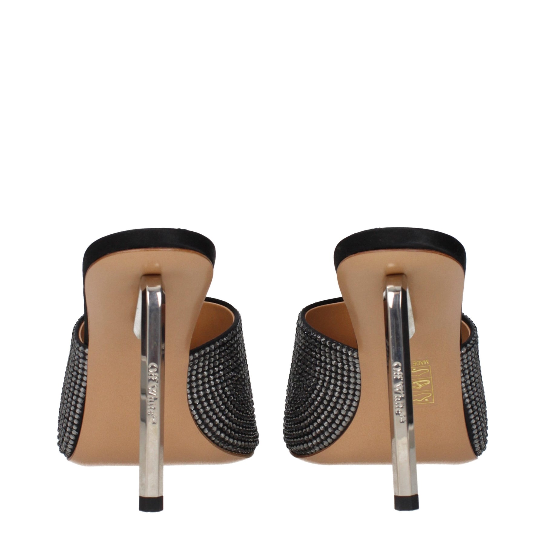 Off-White Black Satin Stiletto Heel Sandals | Regal Royce