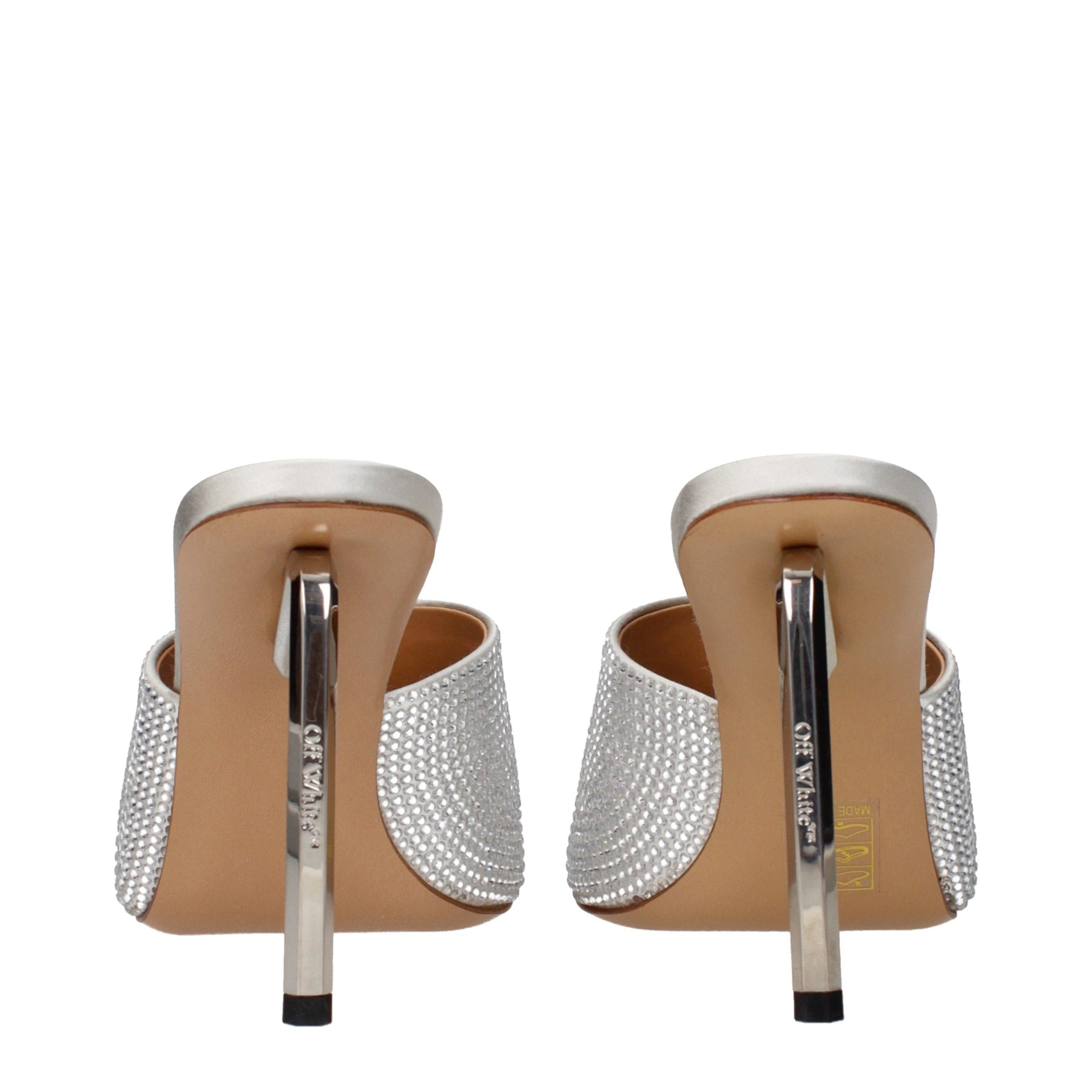 Off-White Gray Satin Stiletto Heel Sandals | Regal Royce