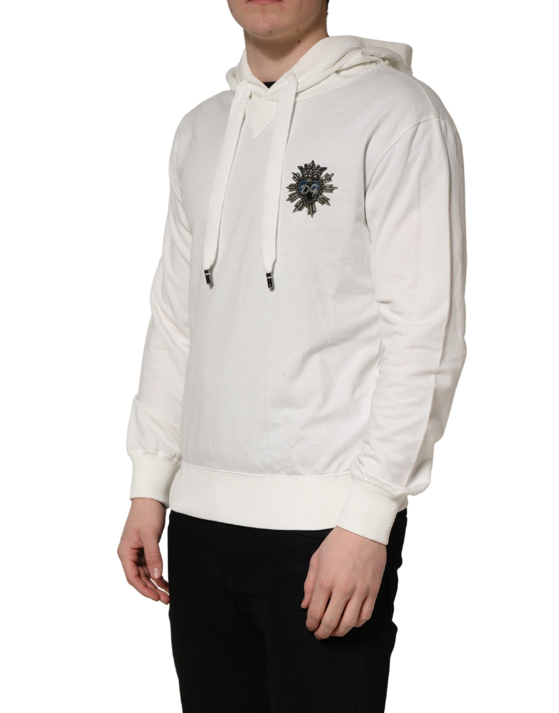 Dolce & Gabbana White Cotton Hooded Sweatshirt Sweater | Regal Royce