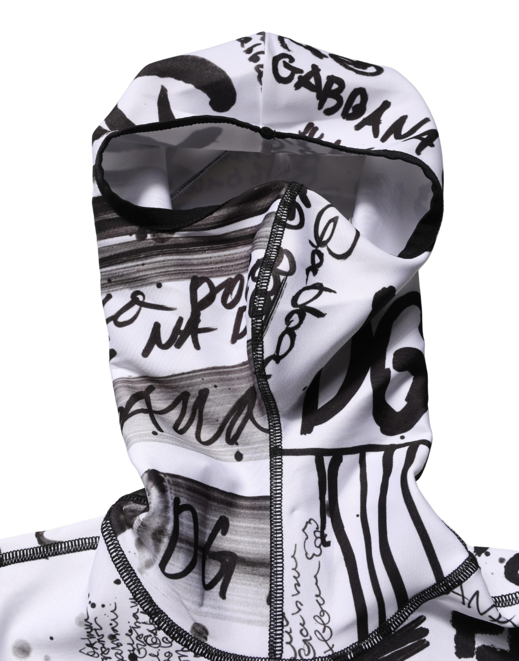 Dolce & Gabbana White Jersey Graffiti Print Balaclava Hood Sweater | Regal Royce