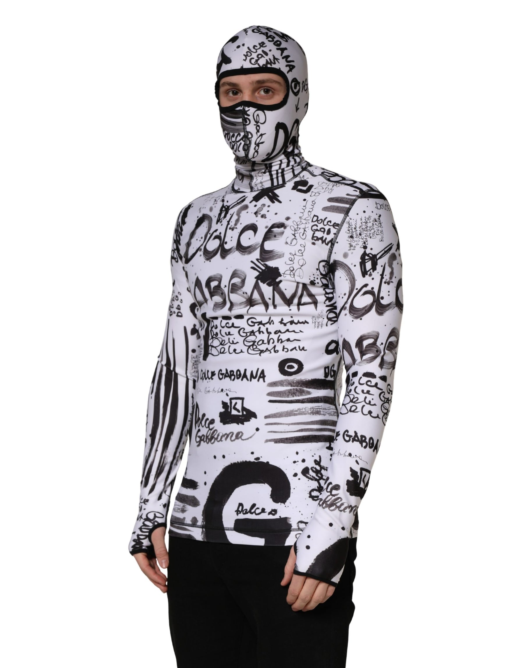 Dolce & Gabbana White Jersey Graffiti Print Balaclava Hood Sweater | Regal Royce