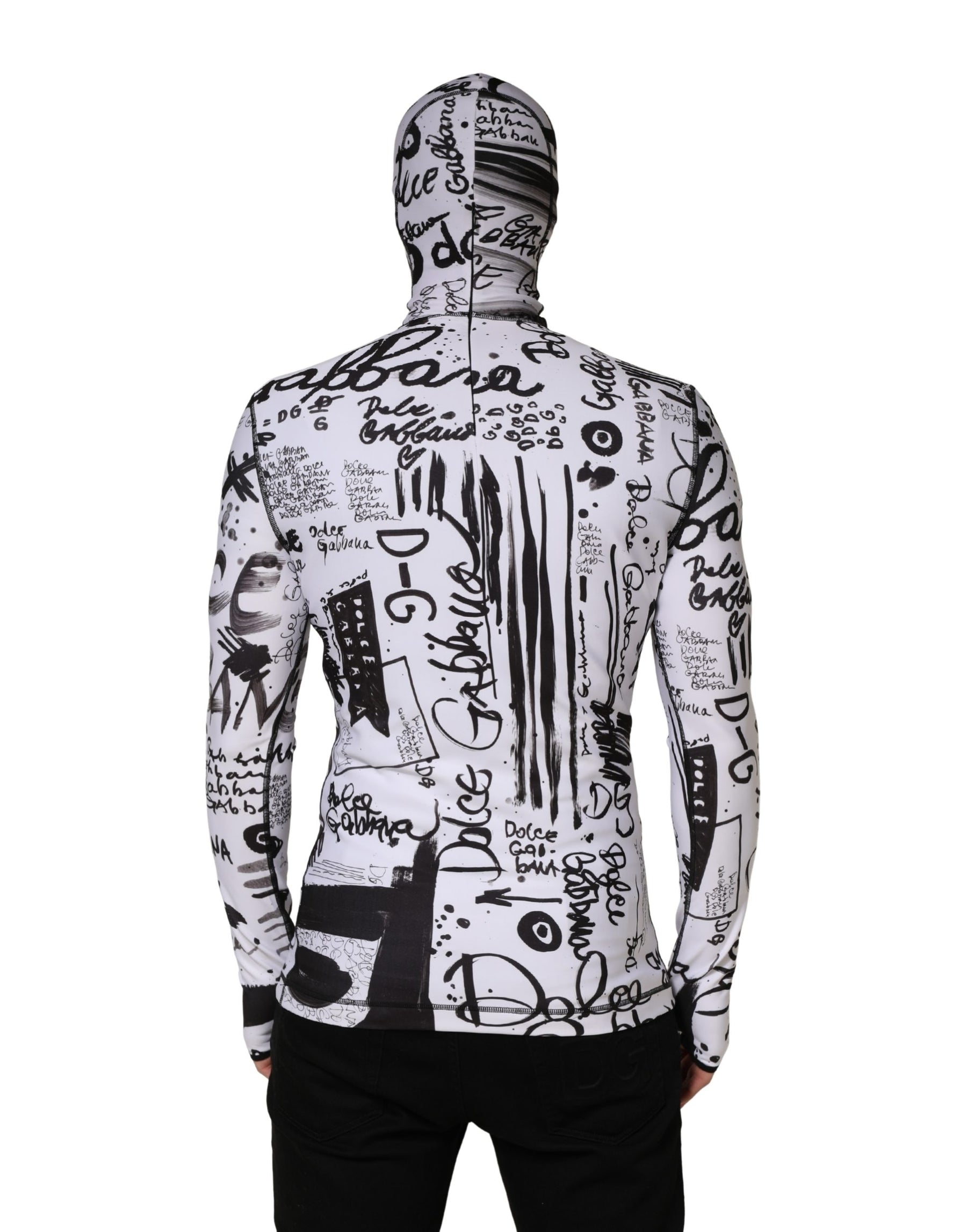 Dolce & Gabbana White Jersey Graffiti Print Balaclava Hood Sweater | Regal Royce