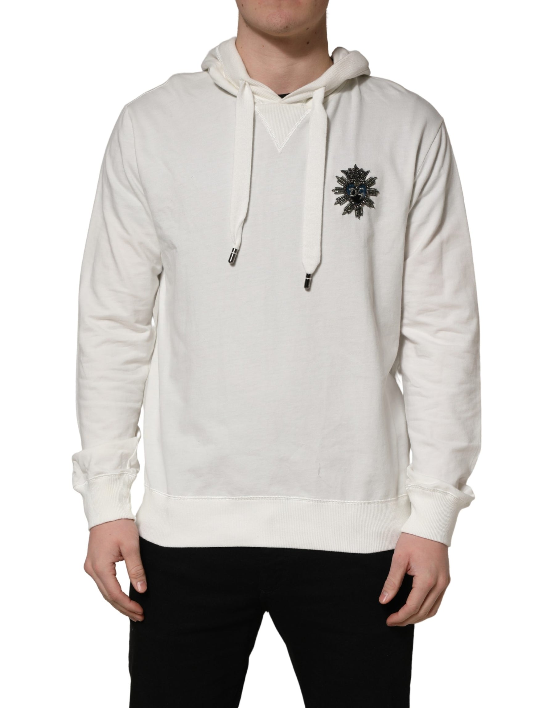 Dolce & Gabbana White Cotton Hooded Sweatshirt Sweater | Regal Royce