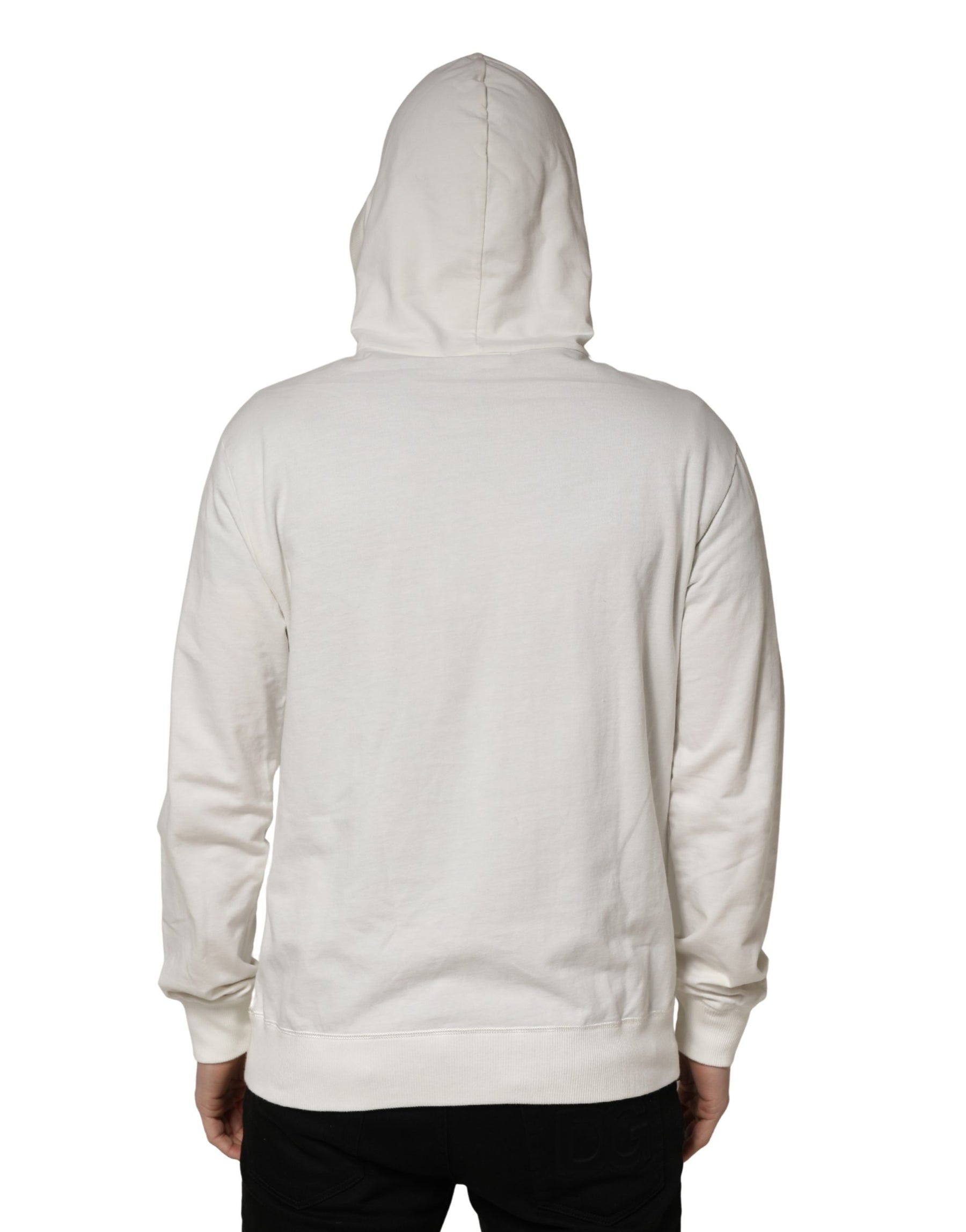 Dolce & Gabbana White Cotton Hooded Sweatshirt Sweater | Regal Royce