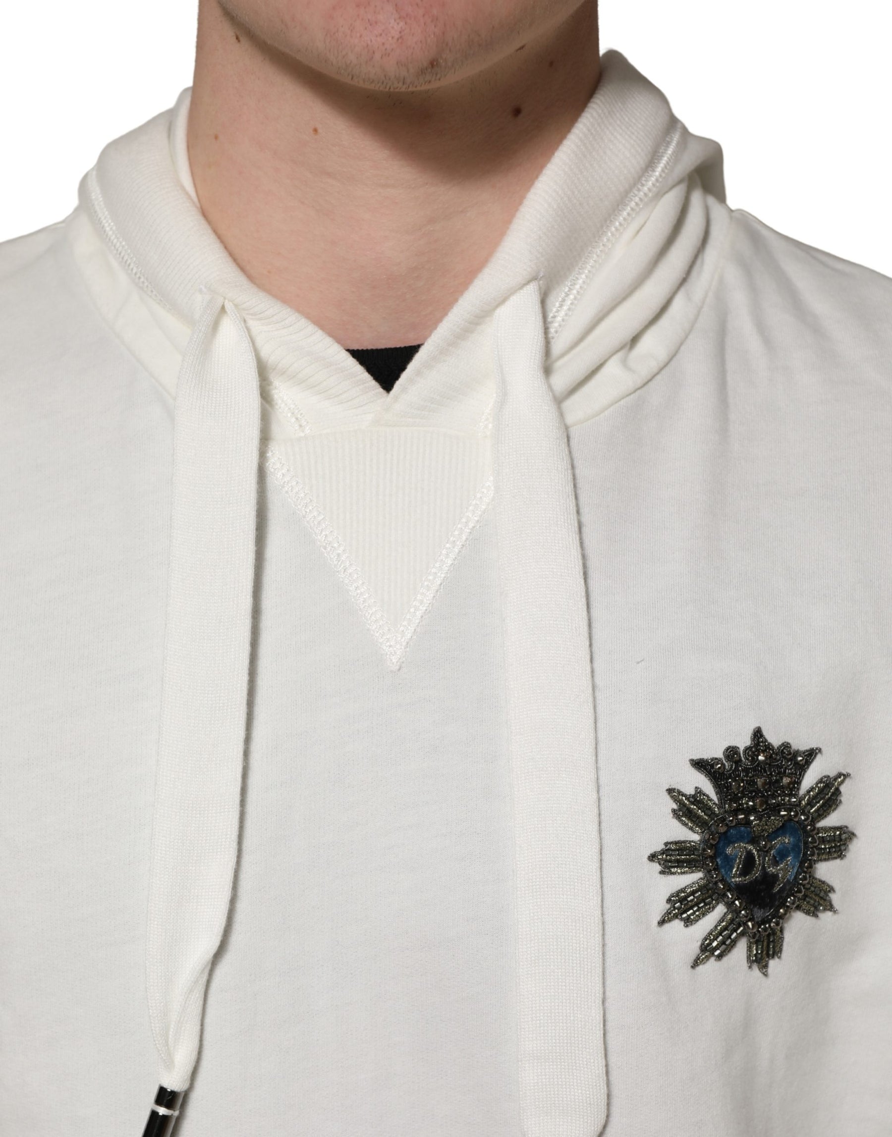 Dolce & Gabbana White Cotton Hooded Sweatshirt Sweater | Regal Royce