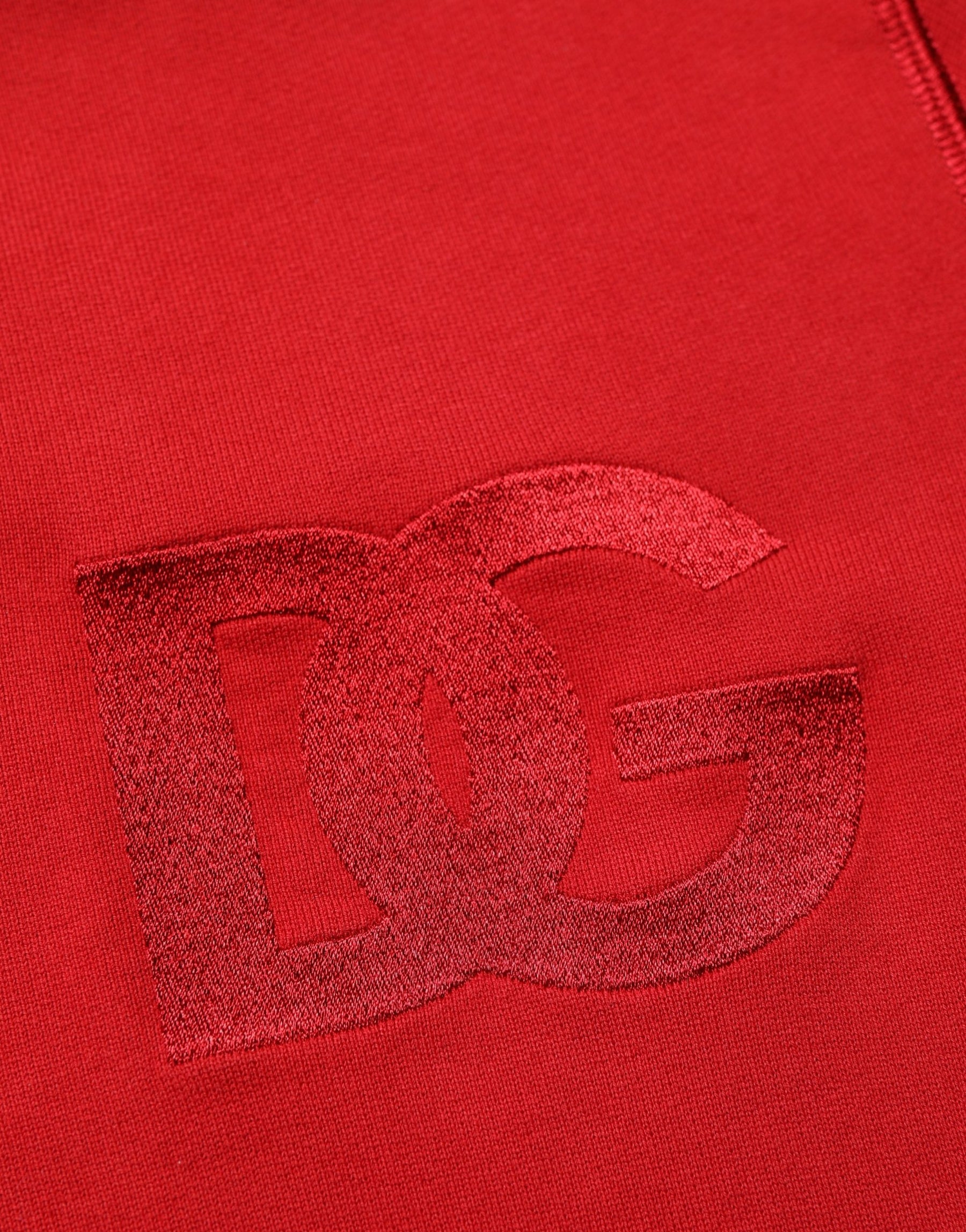 Dolce & Gabbana Red Embroidered Logo Hooded Full Zip Sweater | Regal Royce