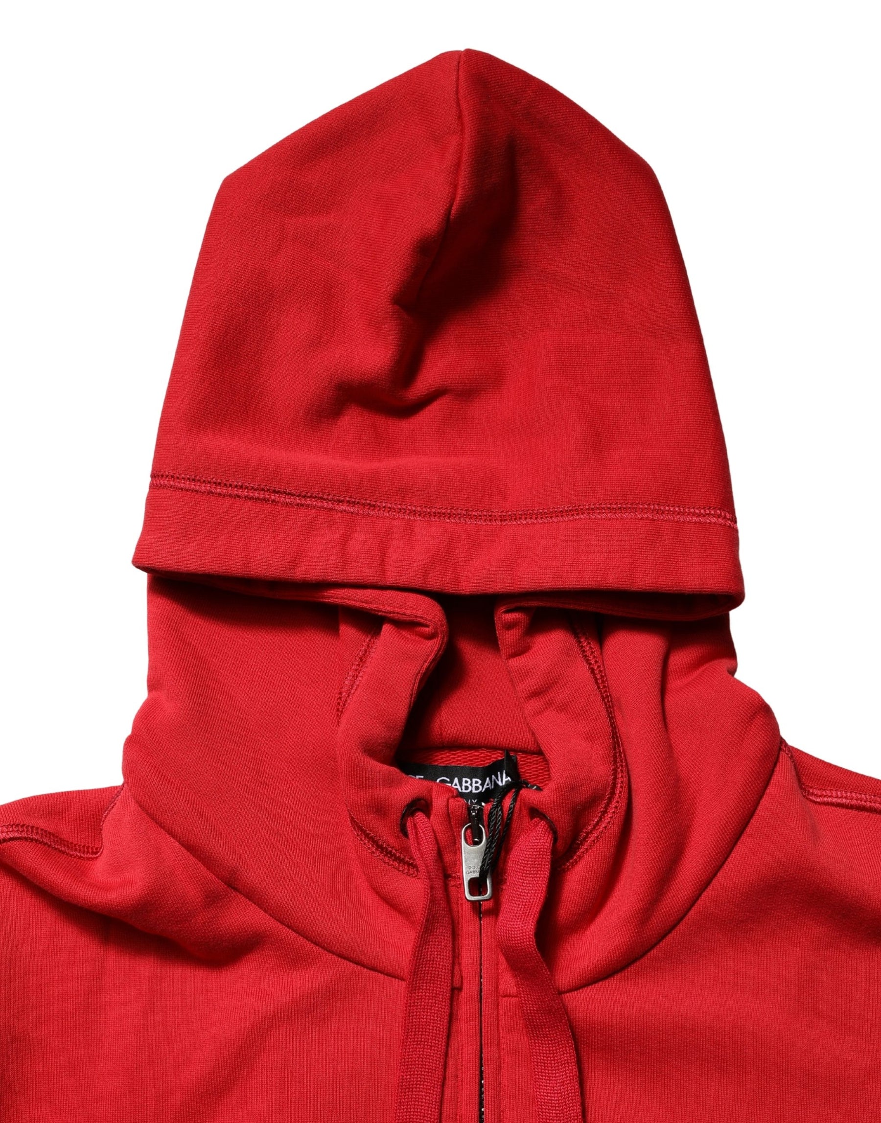 Dolce & Gabbana Red Embroidered Logo Hooded Full Zip Sweater | Regal Royce