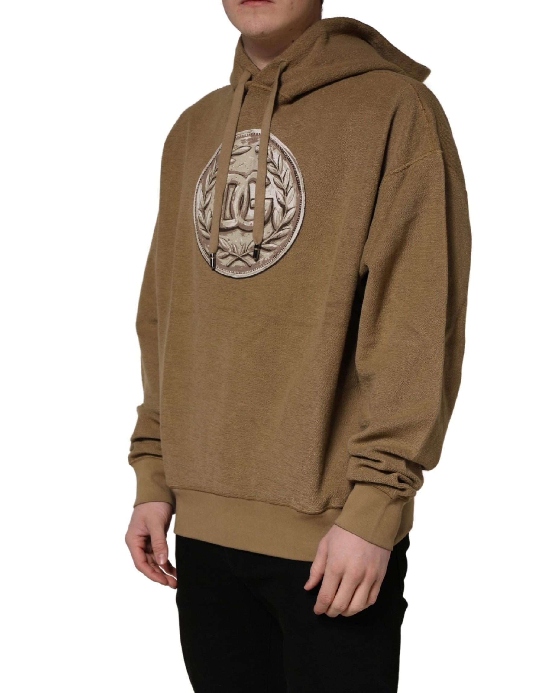 Dolce & Gabbana Brown Cotton Logo Coin Hooded Pullover Sweater | Regal Royce