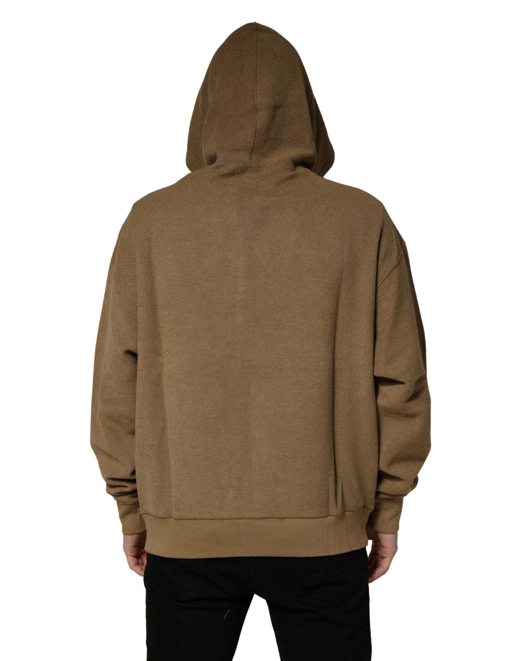 Dolce & Gabbana Brown Cotton Logo Coin Hooded Pullover Sweater | Regal Royce