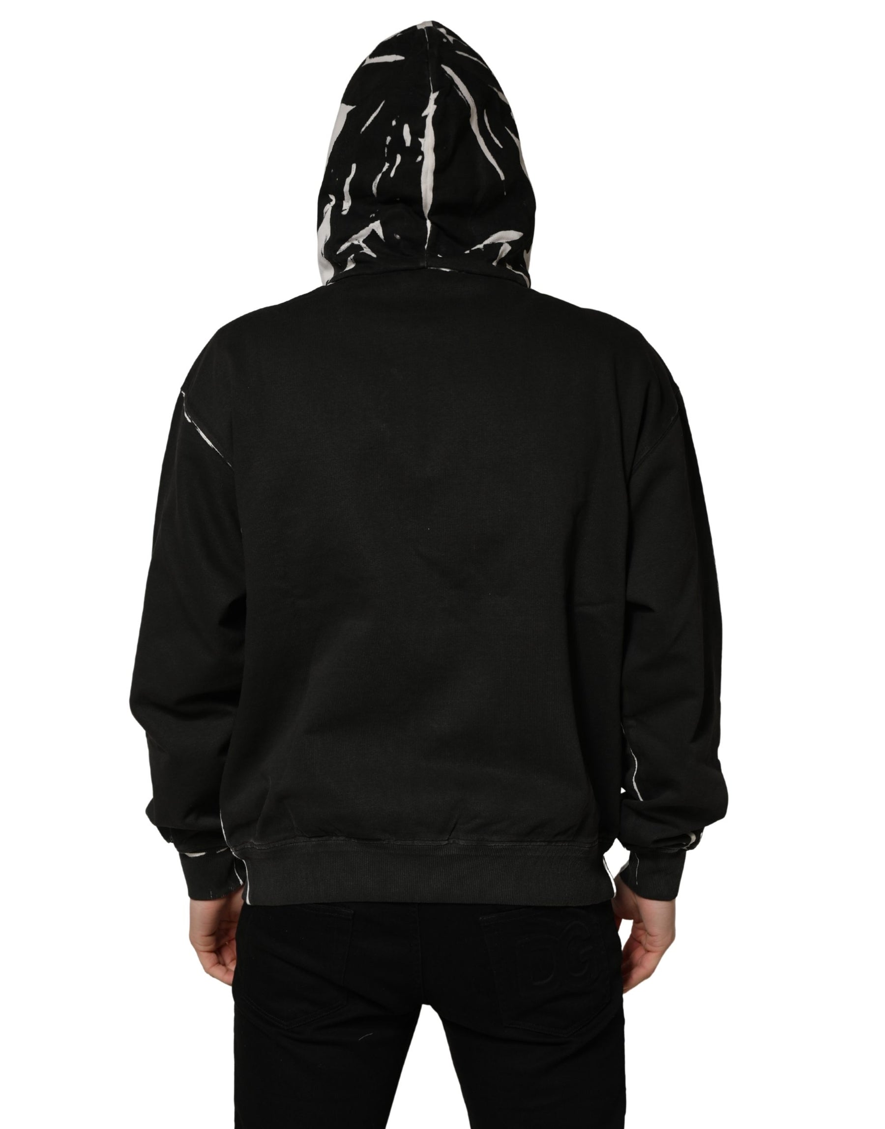 Dolce & Gabbana Black Cotton Logo Hooded Full Zip Sweater | Regal Royce