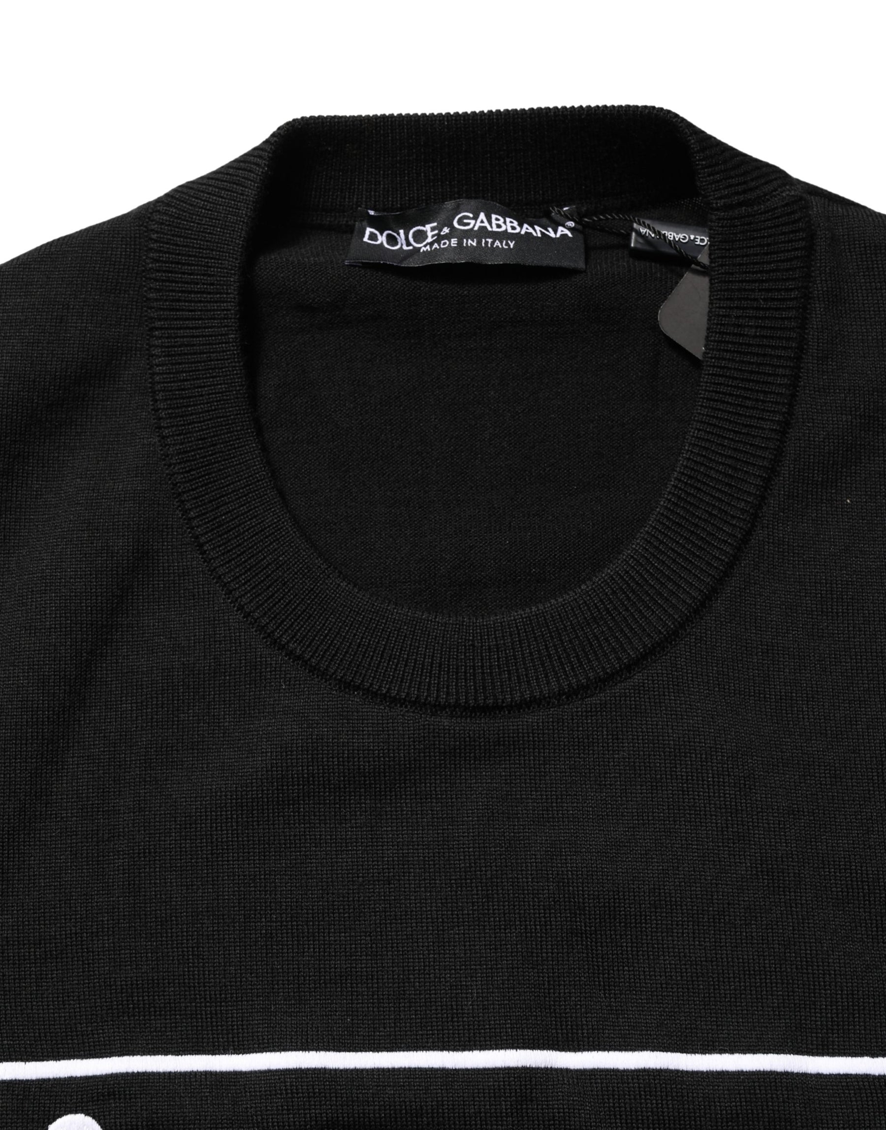 Dolce & Gabbana Black Graphic Logo Crew Neck Wool Pullover Sweater | Regal Royce