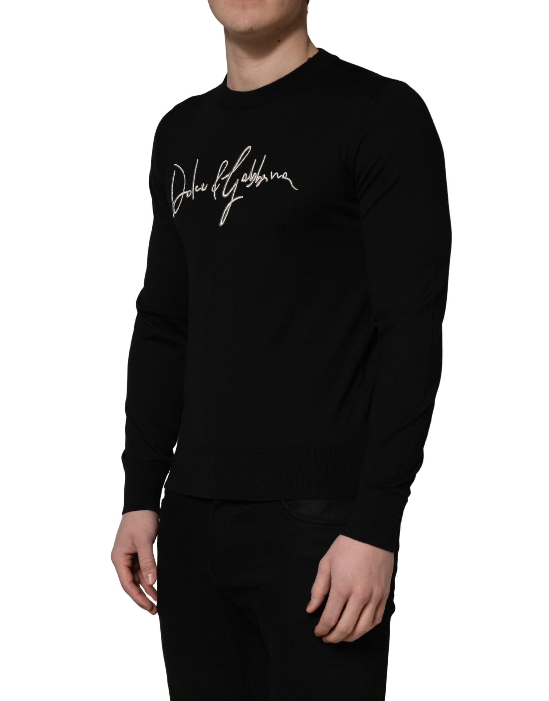 Dolce & Gabbana Black embroidered Logo Crew Neck Pullover Sweater | Regal Royce