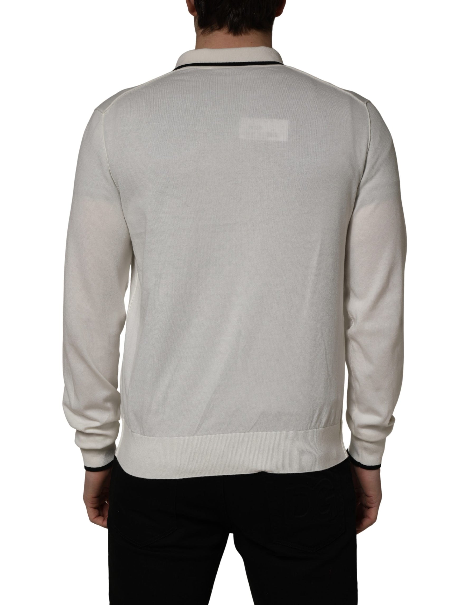 Dolce & Gabbana White Cotton Blend Men Polo Pullover Sweater | Regal Royce