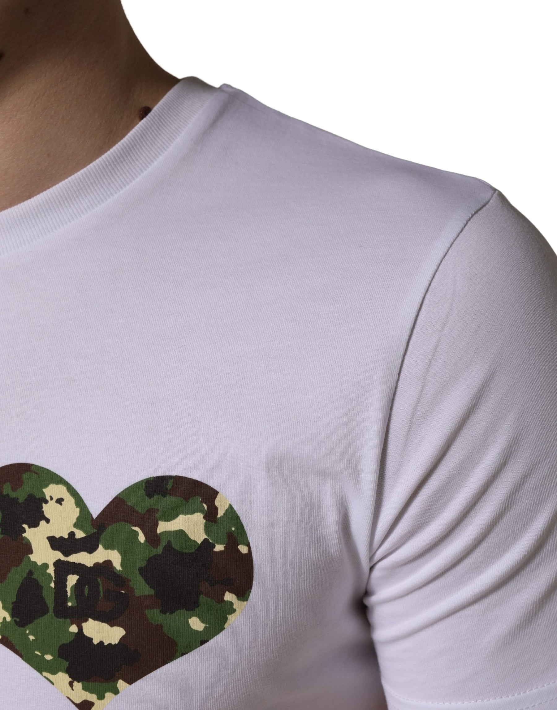 Dolce & Gabbana White Heart Shaped Camouflage Patch Men T-shirt | Regal Royce