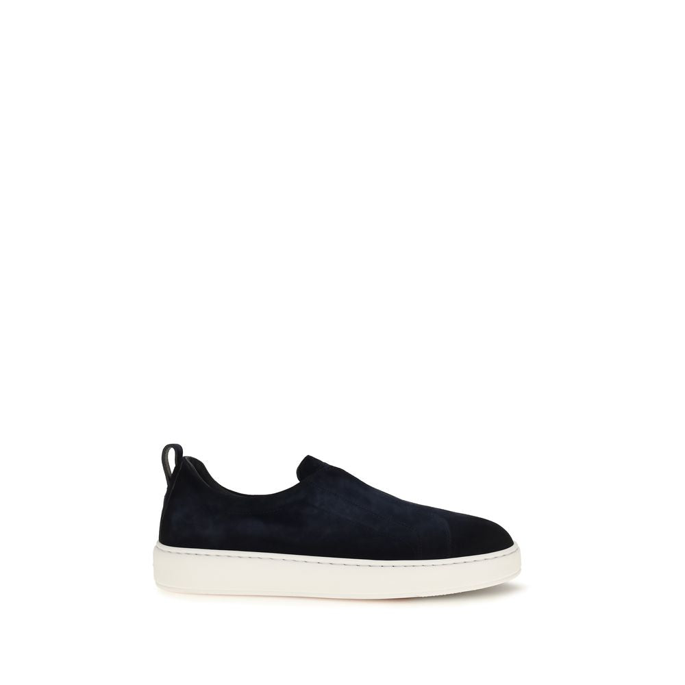 Santoni Blue Calf Leather Bos Taurus Sneakers | Regal Royce