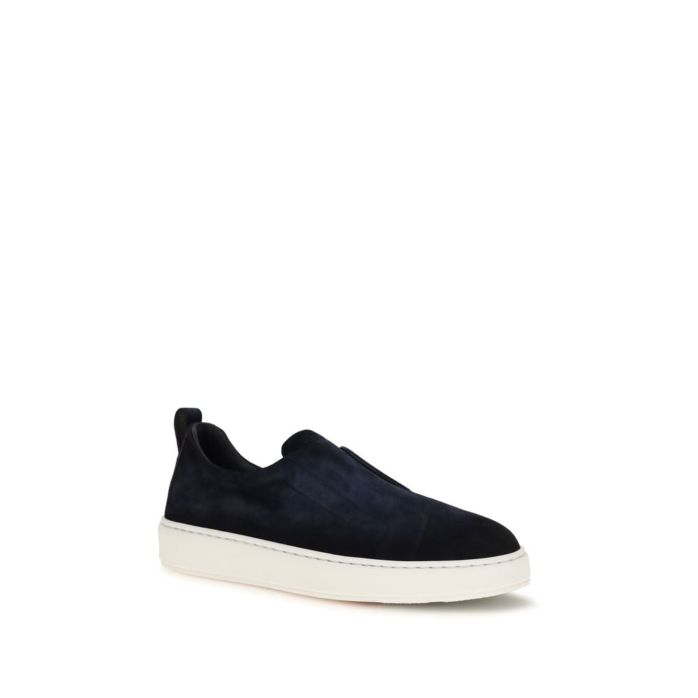 Santoni Blue Calf Leather Bos Taurus Sneakers | Regal Royce