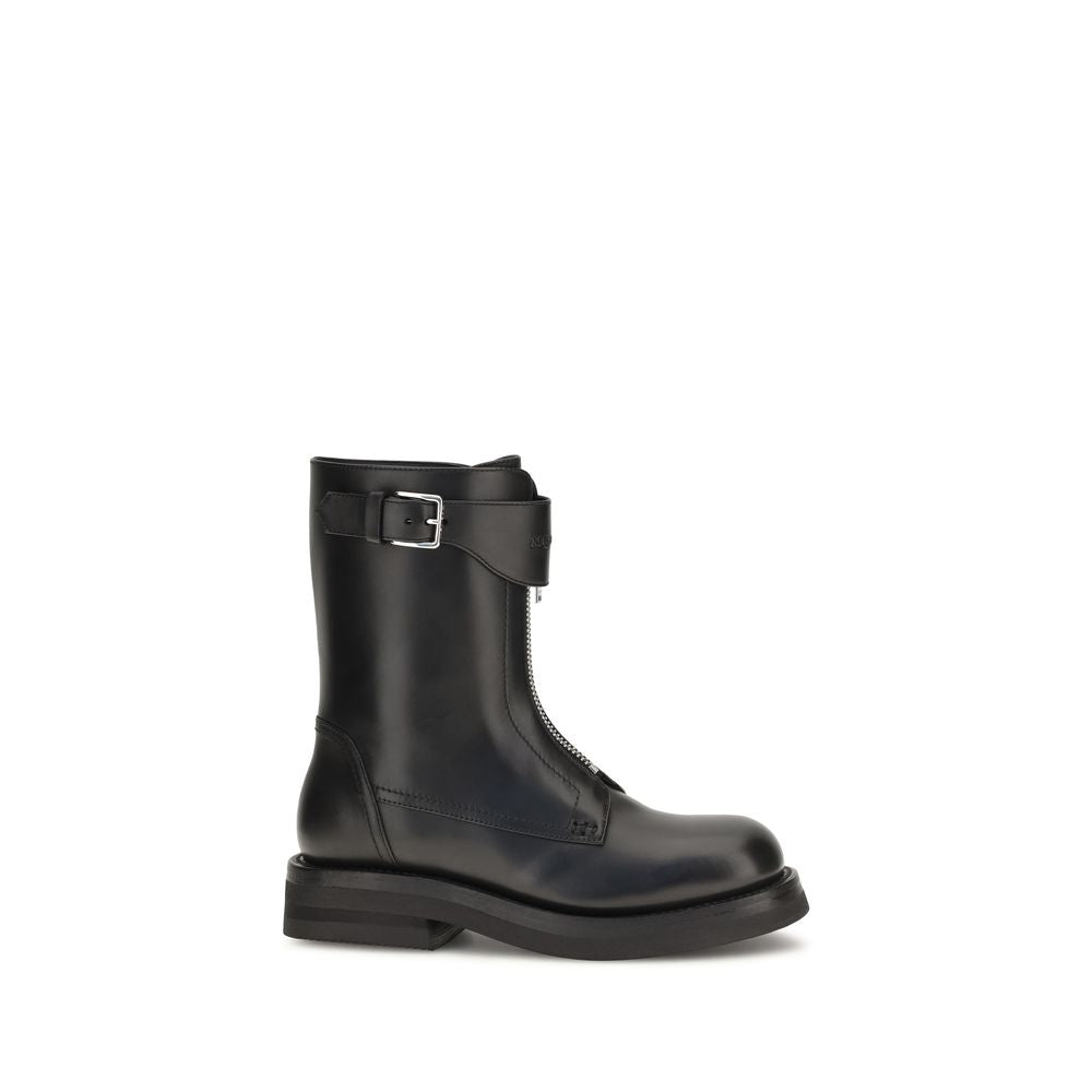 Alexander McQueen Black Calf Leather Bos Taurus Lace-Up Boots | Regal Royce